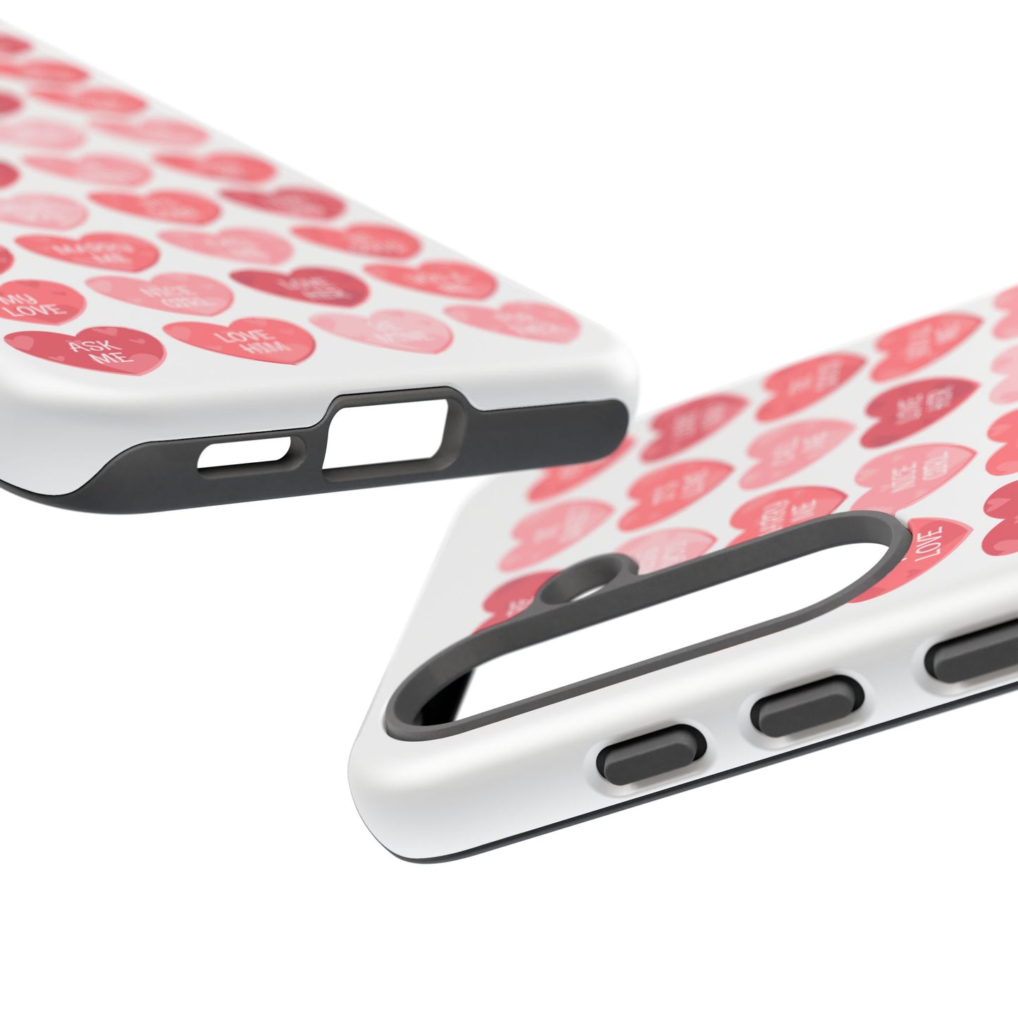 Phone Case — Pink Conversation Heart Pattern, Valentine’s Day Love Messages