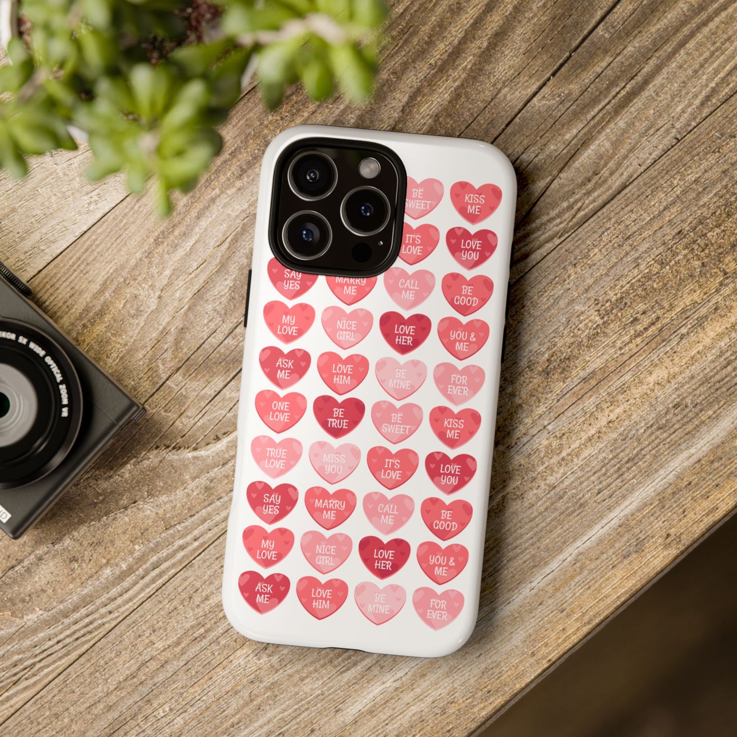 Phone Case — Pink Conversation Heart Pattern, Valentine’s Day Love Messages