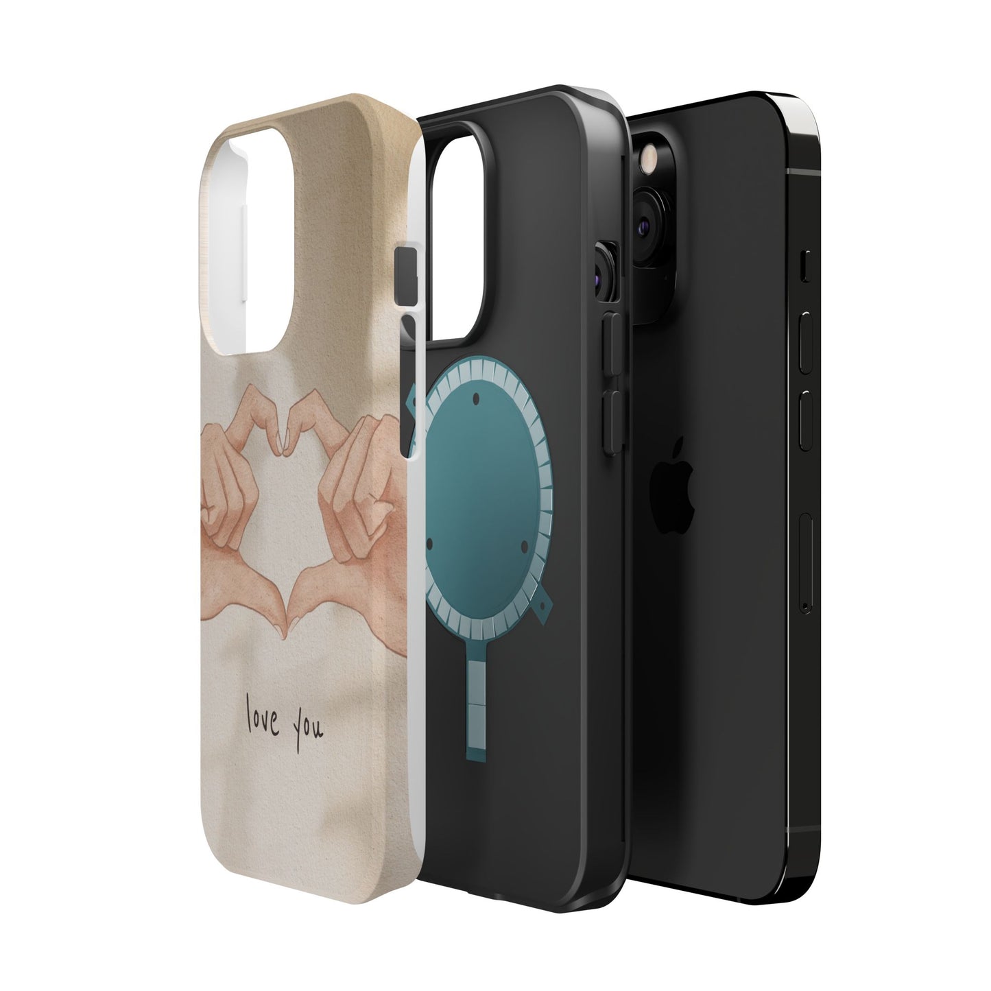 Phone Case — Hands Forming Heart with “love you” Romantic Protective Cover