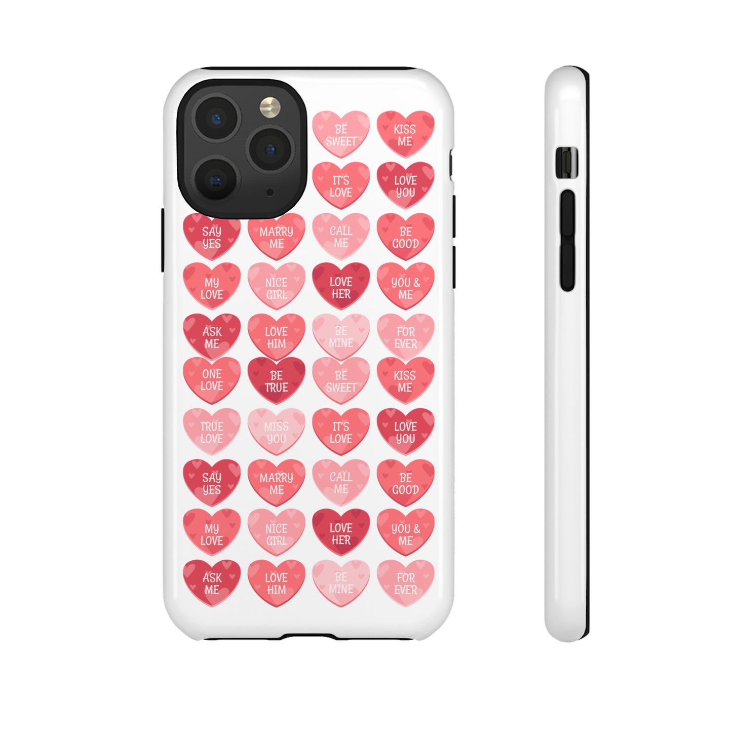 Phone Case — Pink Conversation Heart Pattern, Valentine’s Day Love Messages