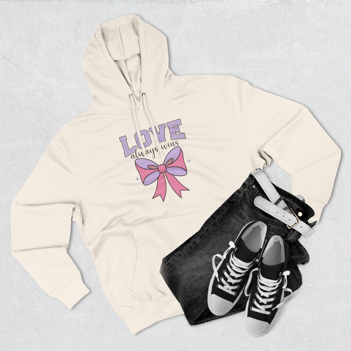 Love Always Wins Hoodie — Cute Pastel Bow Graphic Pullover