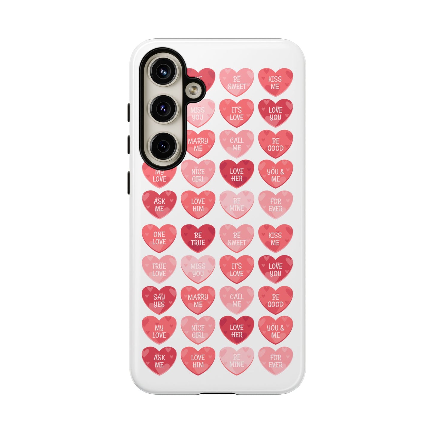 Phone Case — Pink Conversation Heart Pattern, Valentine’s Day Love Messages