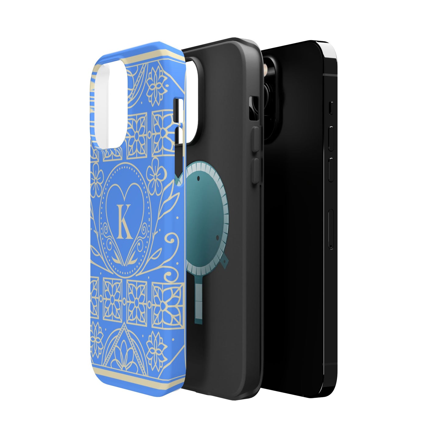 Monogram "K" Blue Floral Magnetic Phone Case — Impact-Resistant