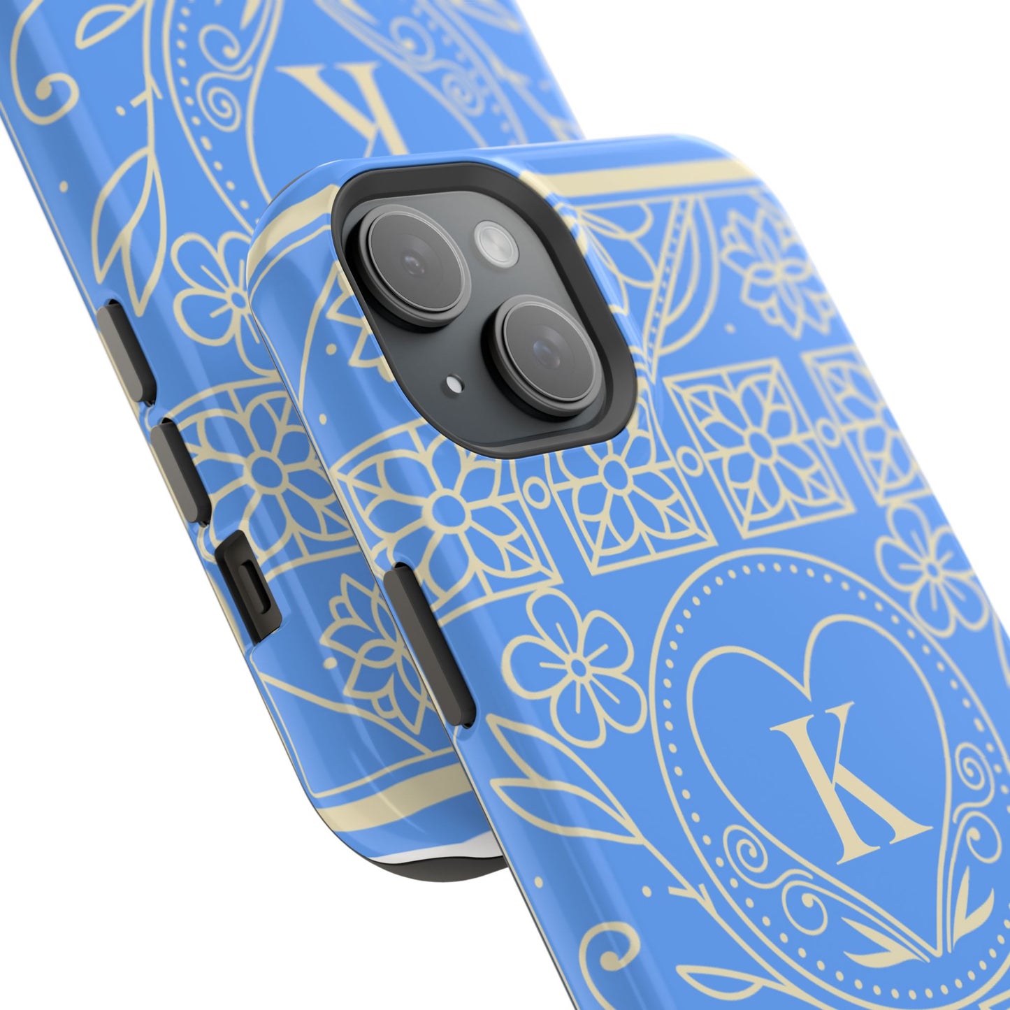 Monogram "K" Blue Floral Magnetic Phone Case — Impact-Resistant