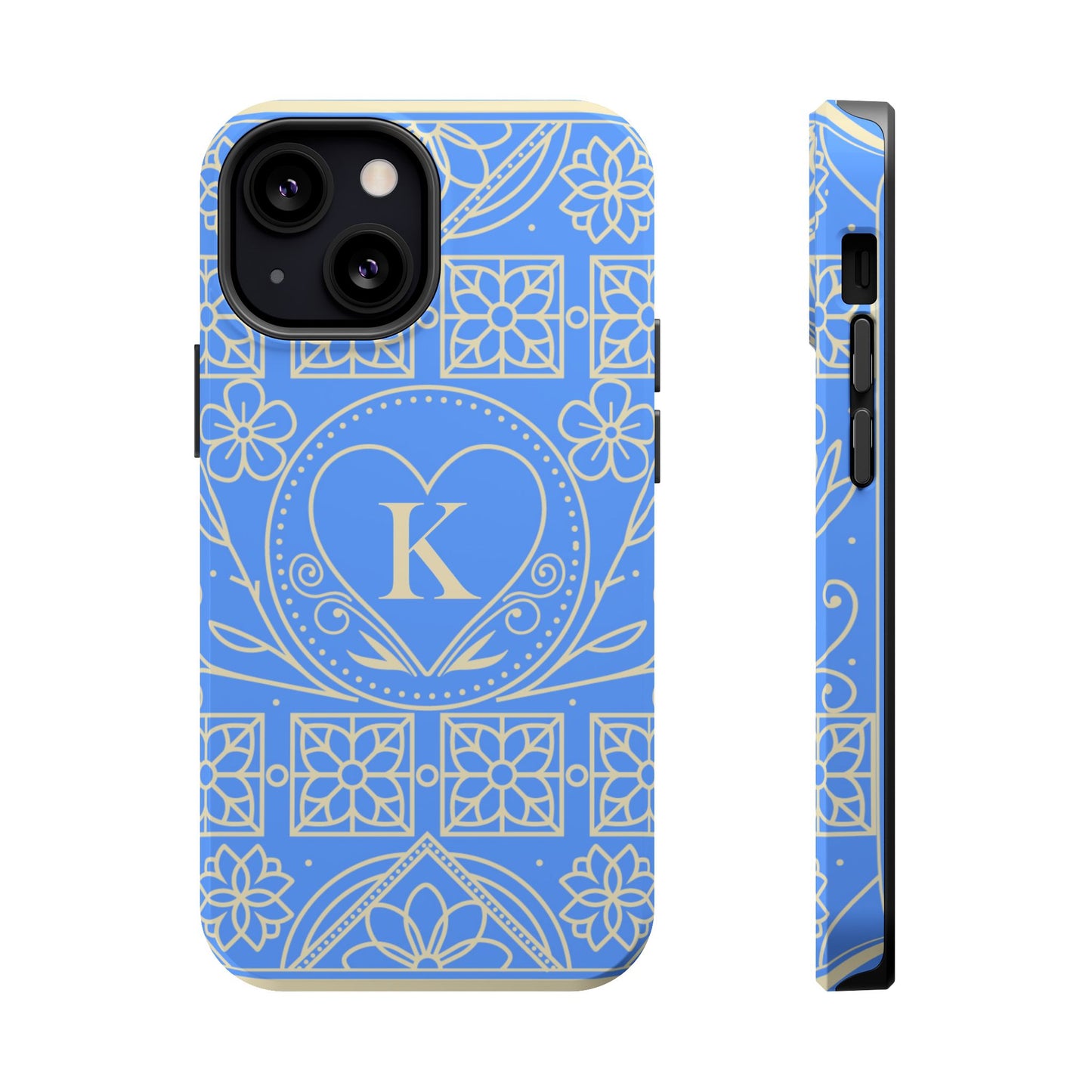 Monogram "K" Blue Floral Magnetic Phone Case — Impact-Resistant