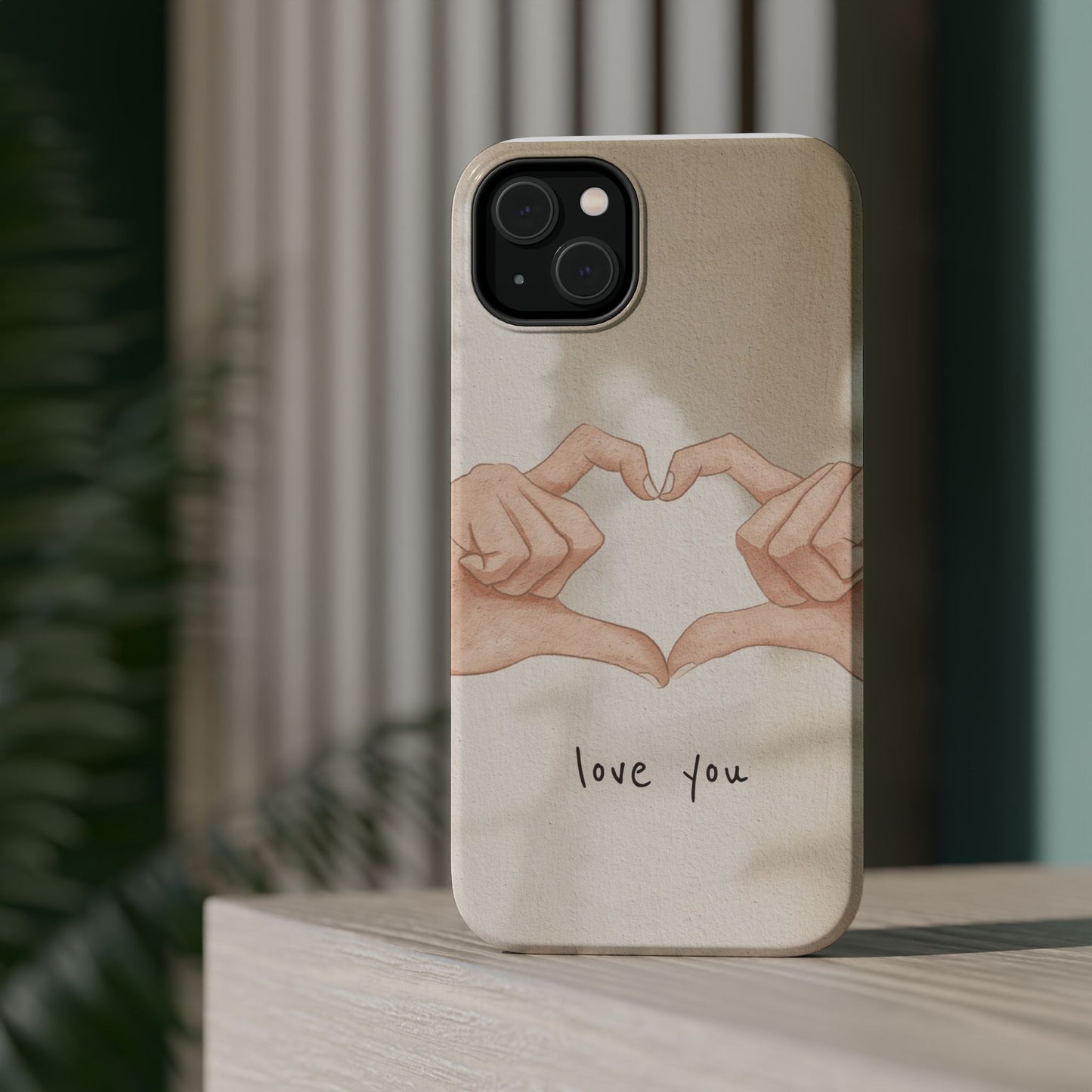 Phone Case — Hands Forming Heart with “love you” Romantic Protective Cover