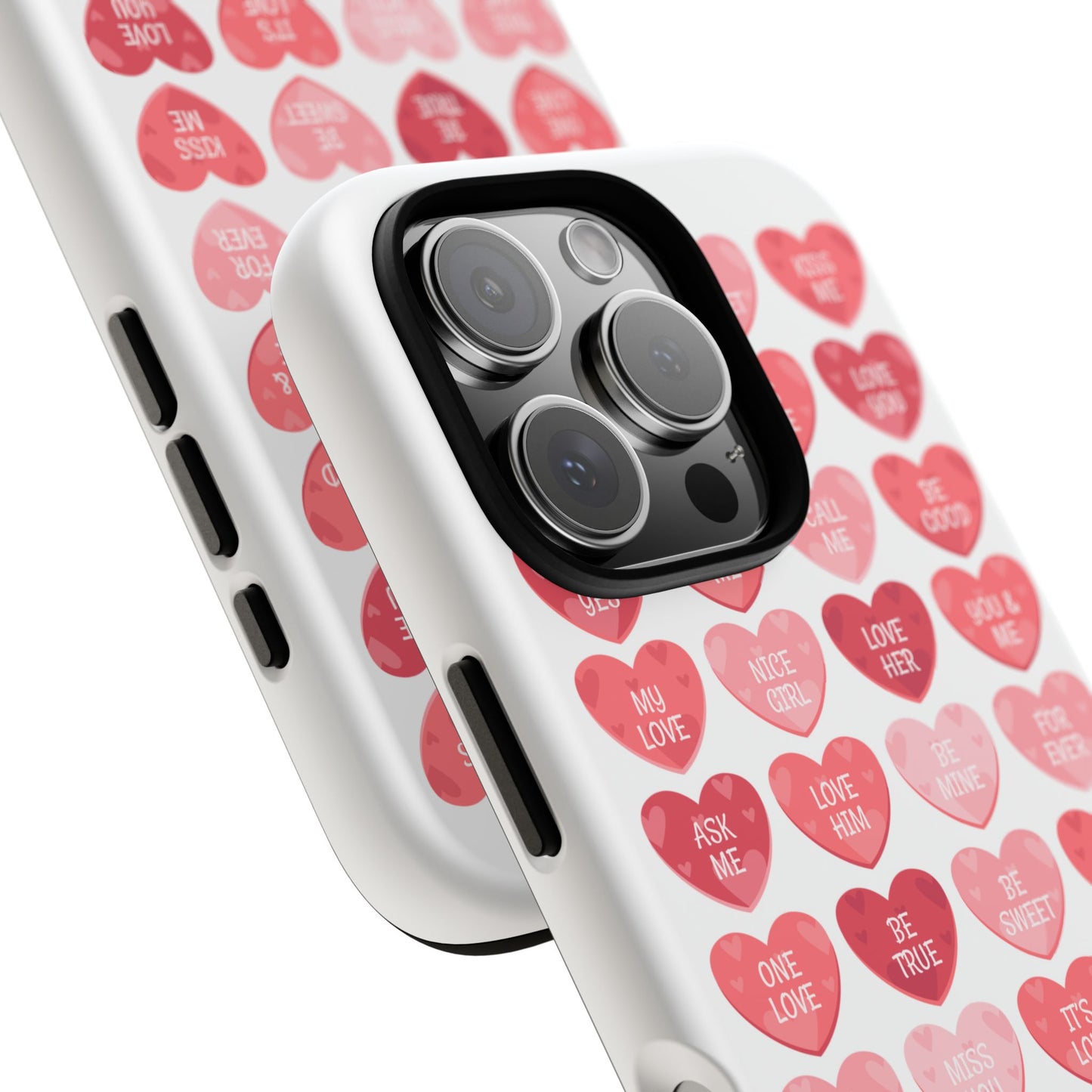 Phone Case — Pink Conversation Heart Pattern, Valentine’s Day Love Messages