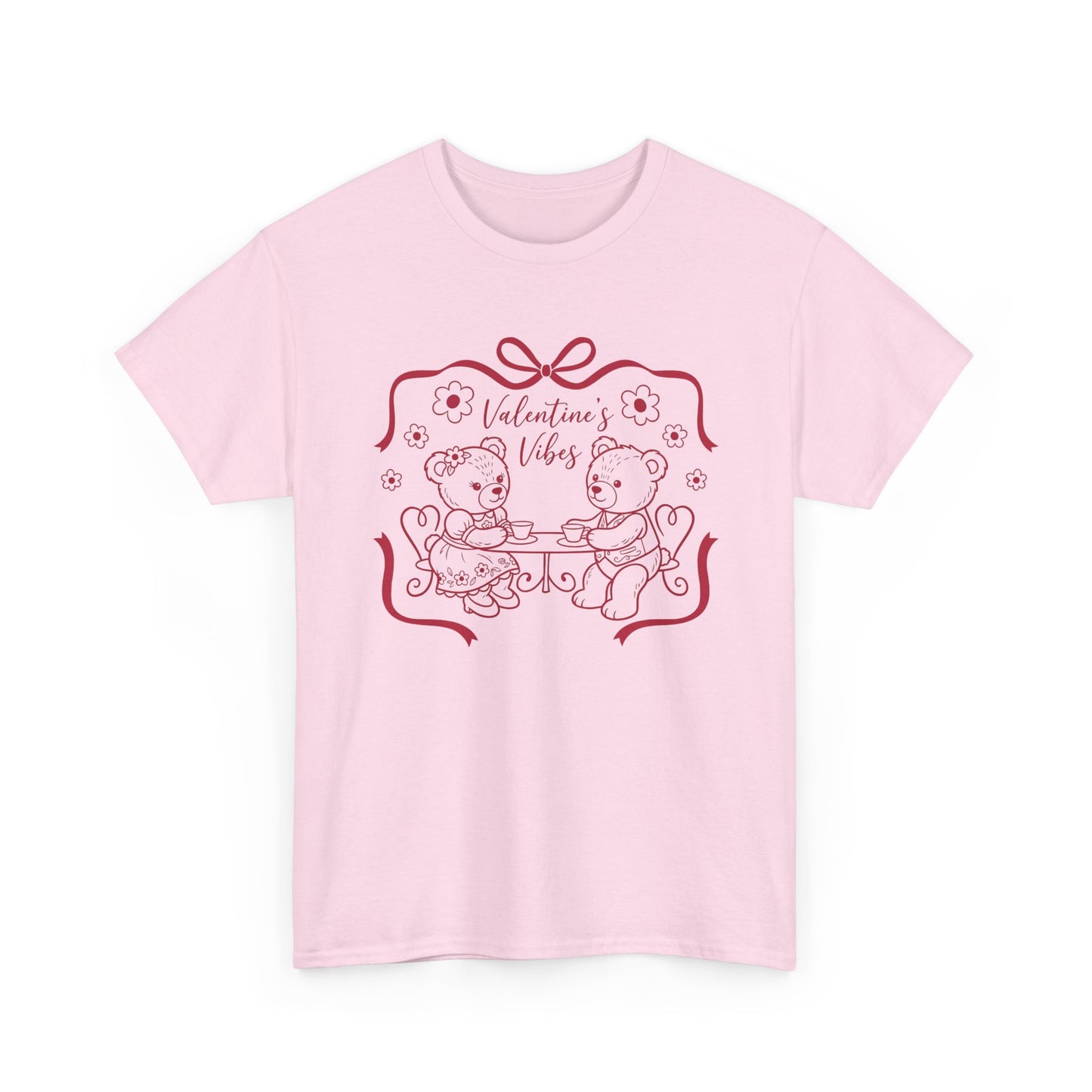 Valentine's Day Bear Couples Tee – 'Valentine's Vibes' Cute Heart Design