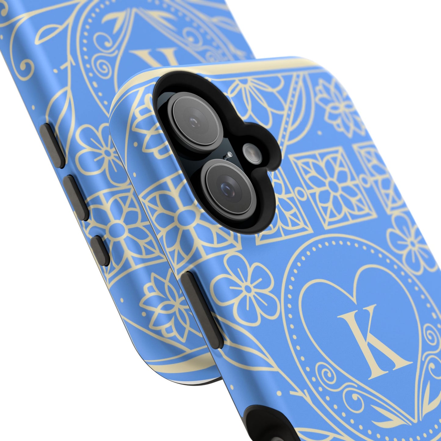 Monogram "K" Blue Floral Magnetic Phone Case — Impact-Resistant