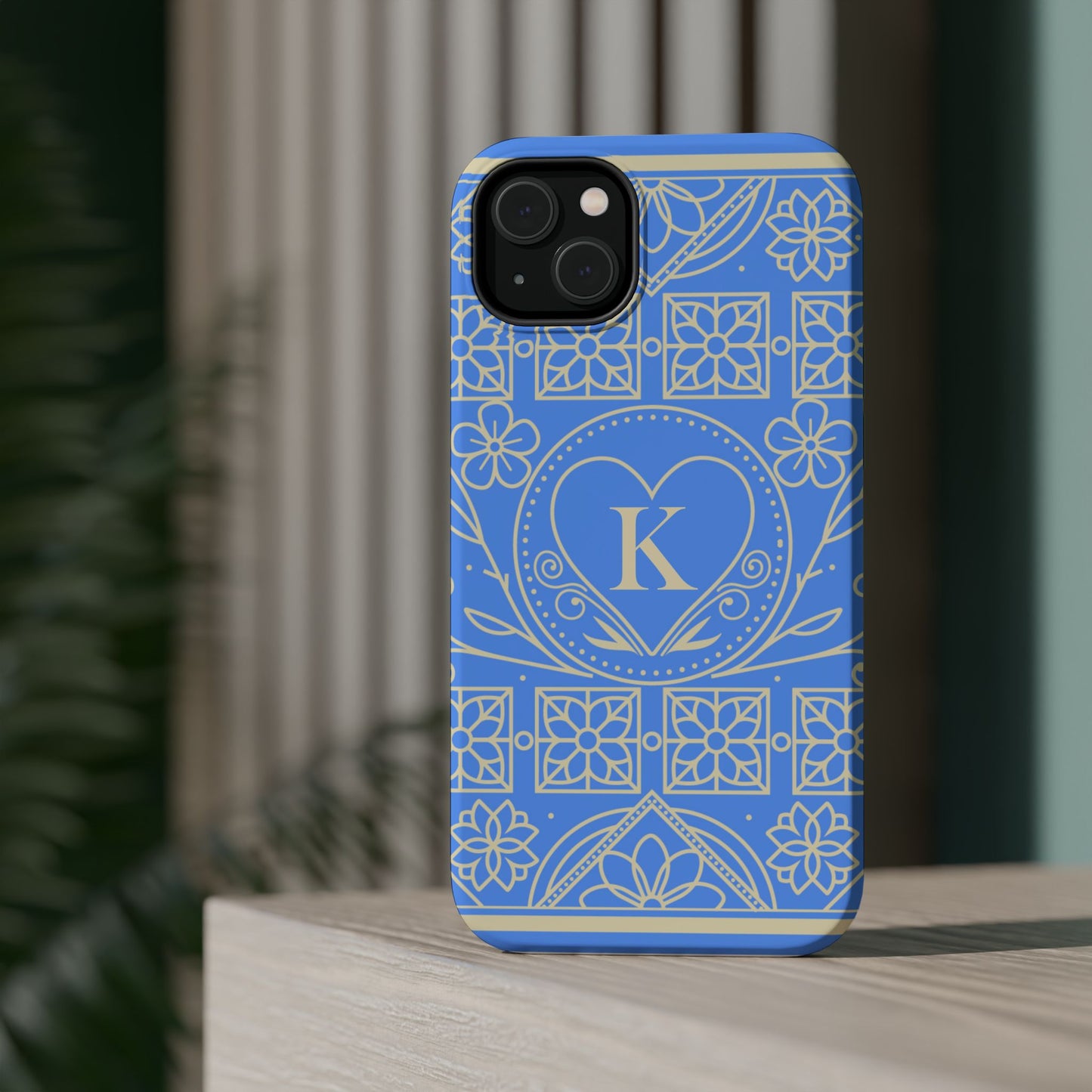 Monogram "K" Blue Floral Magnetic Phone Case — Impact-Resistant