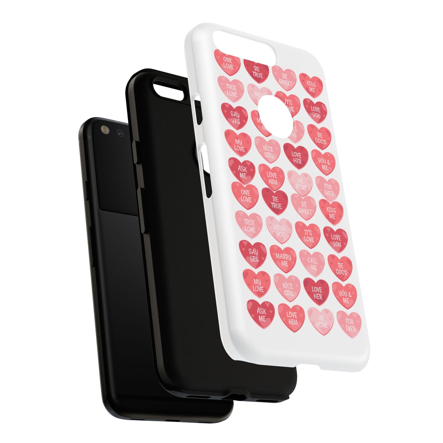 Phone Case — Pink Conversation Heart Pattern, Valentine’s Day Love Messages