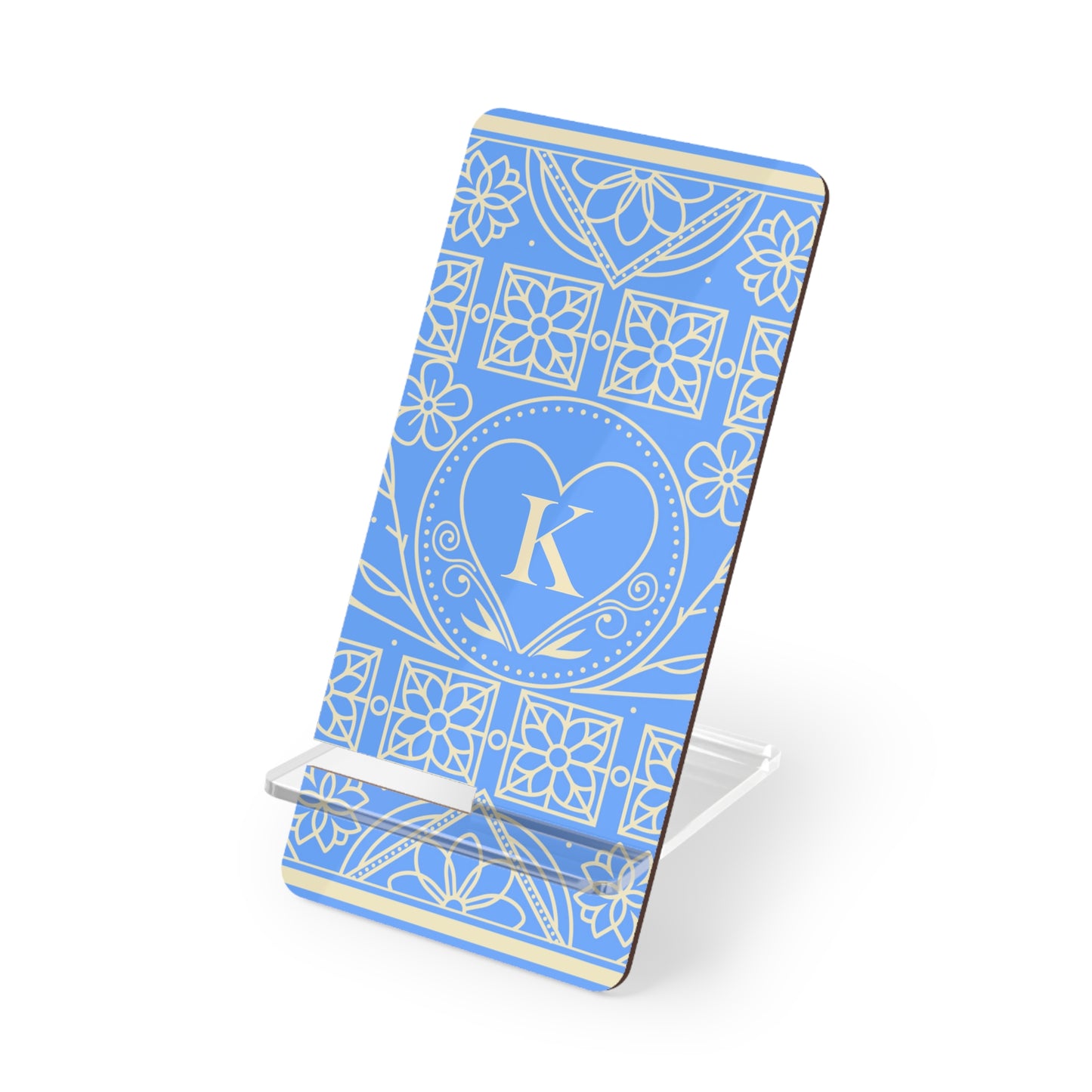 Monogram Phone Stand — Blue Heart Initial K Mobile Display Stand