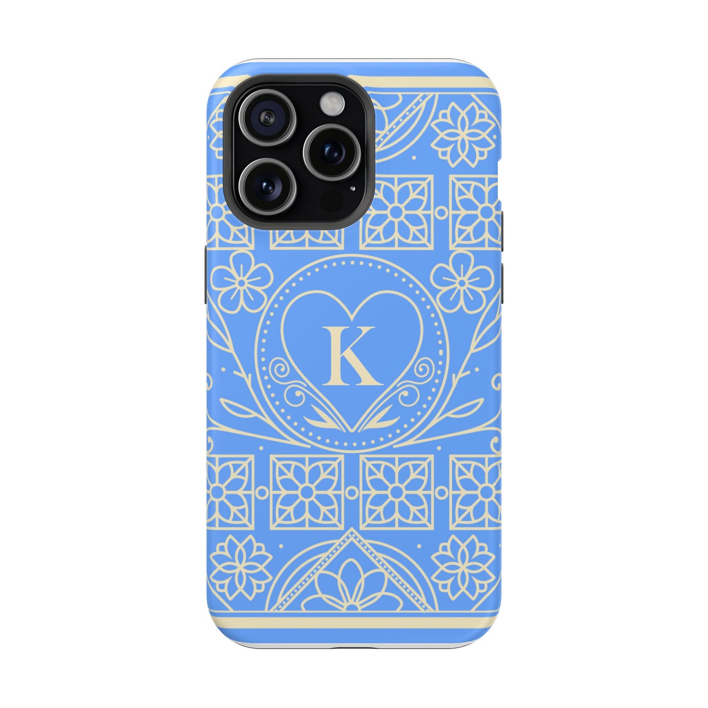 Monogram "K" Blue Floral Magnetic Phone Case — Impact-Resistant