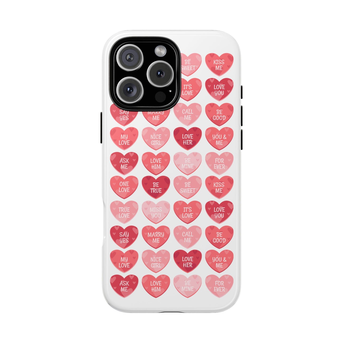 Phone Case — Pink Conversation Heart Pattern, Valentine’s Day Love Messages