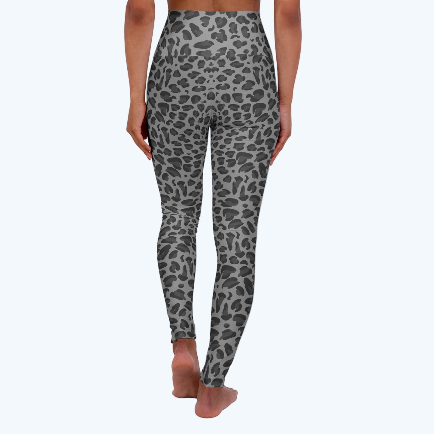 Grey Leopard Print High-Waist Yoga Leggings — All-Over Print Activewear