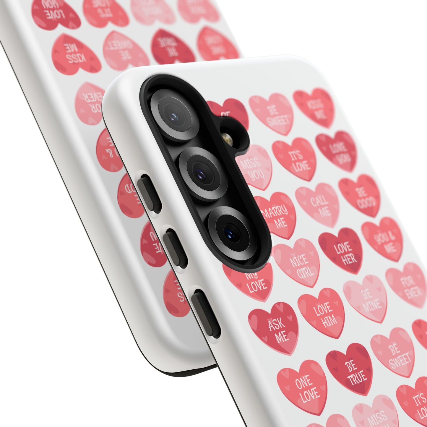 Phone Case — Pink Conversation Heart Pattern, Valentine’s Day Love Messages