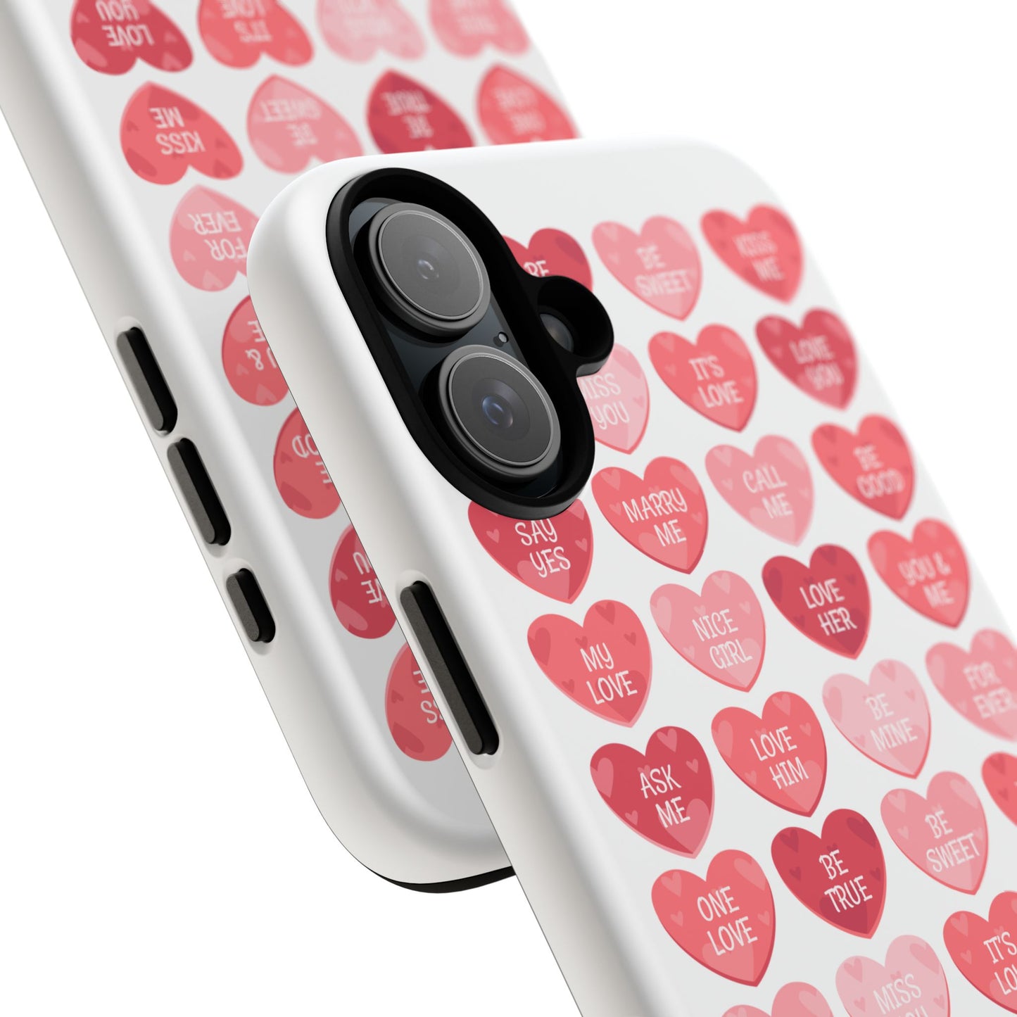 Phone Case — Pink Conversation Heart Pattern, Valentine’s Day Love Messages