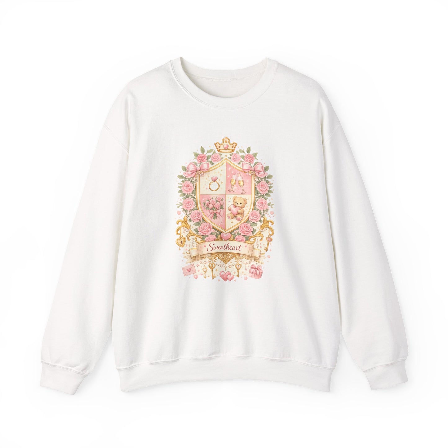 Floral Coat of Arms Crewneck Sweatshirt — 'Sweetheart' Pink Vintage Crest