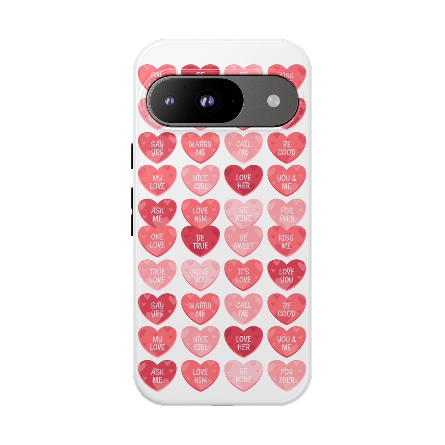 Phone Case — Pink Conversation Heart Pattern, Valentine’s Day Love Messages