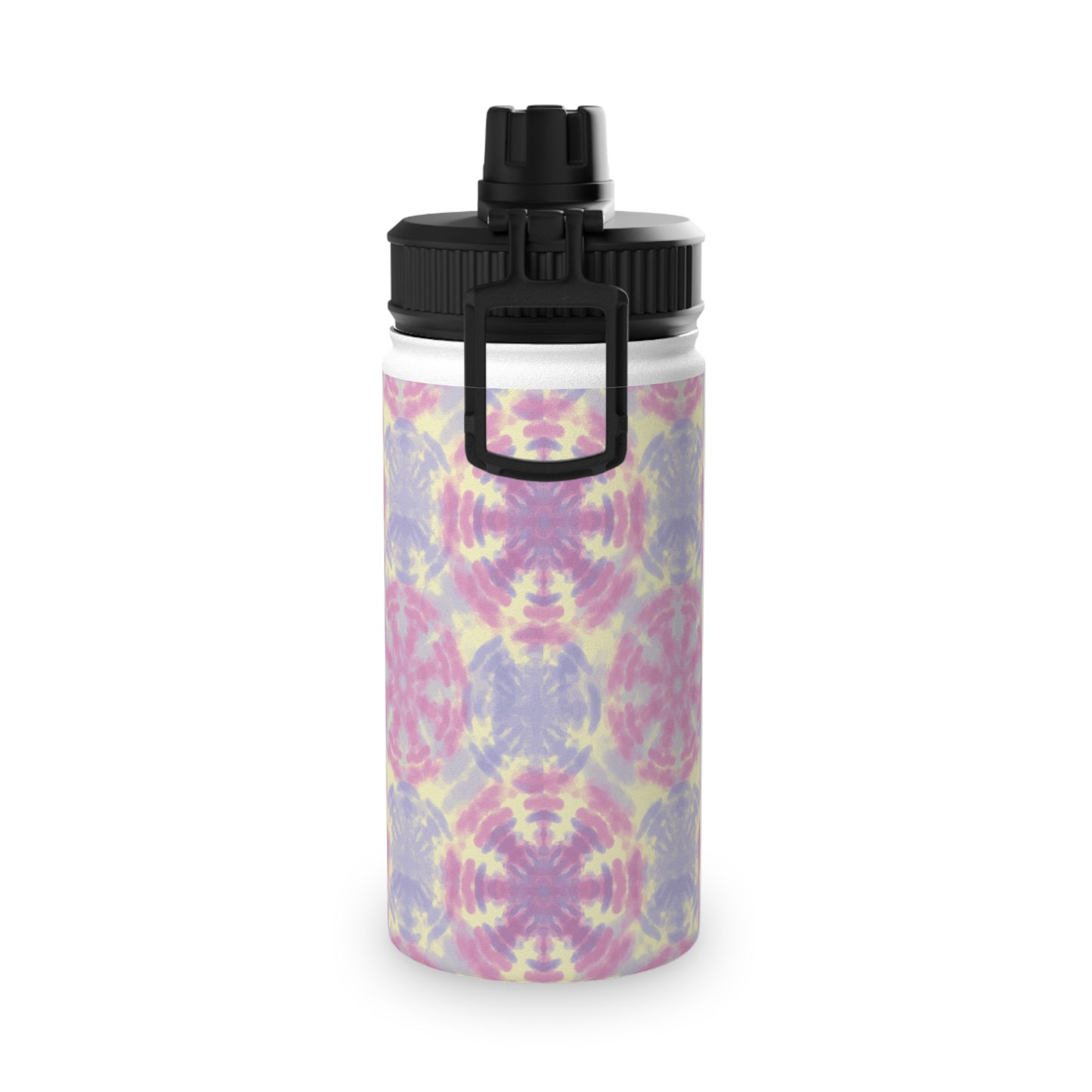 Tie-Dye Pastel Stainless Steel Water Bottle — Sports Lid, Pink & Lavender Kaleidoscope