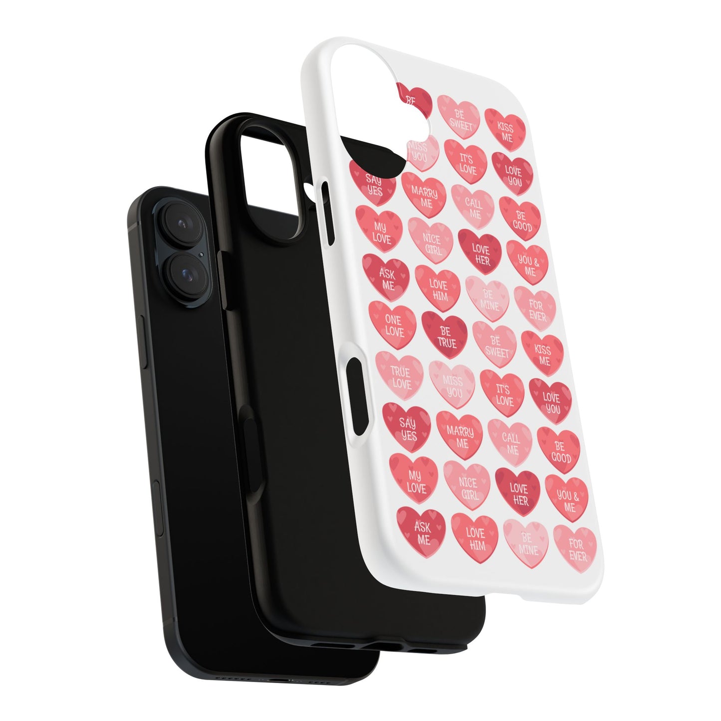 Phone Case — Pink Conversation Heart Pattern, Valentine’s Day Love Messages