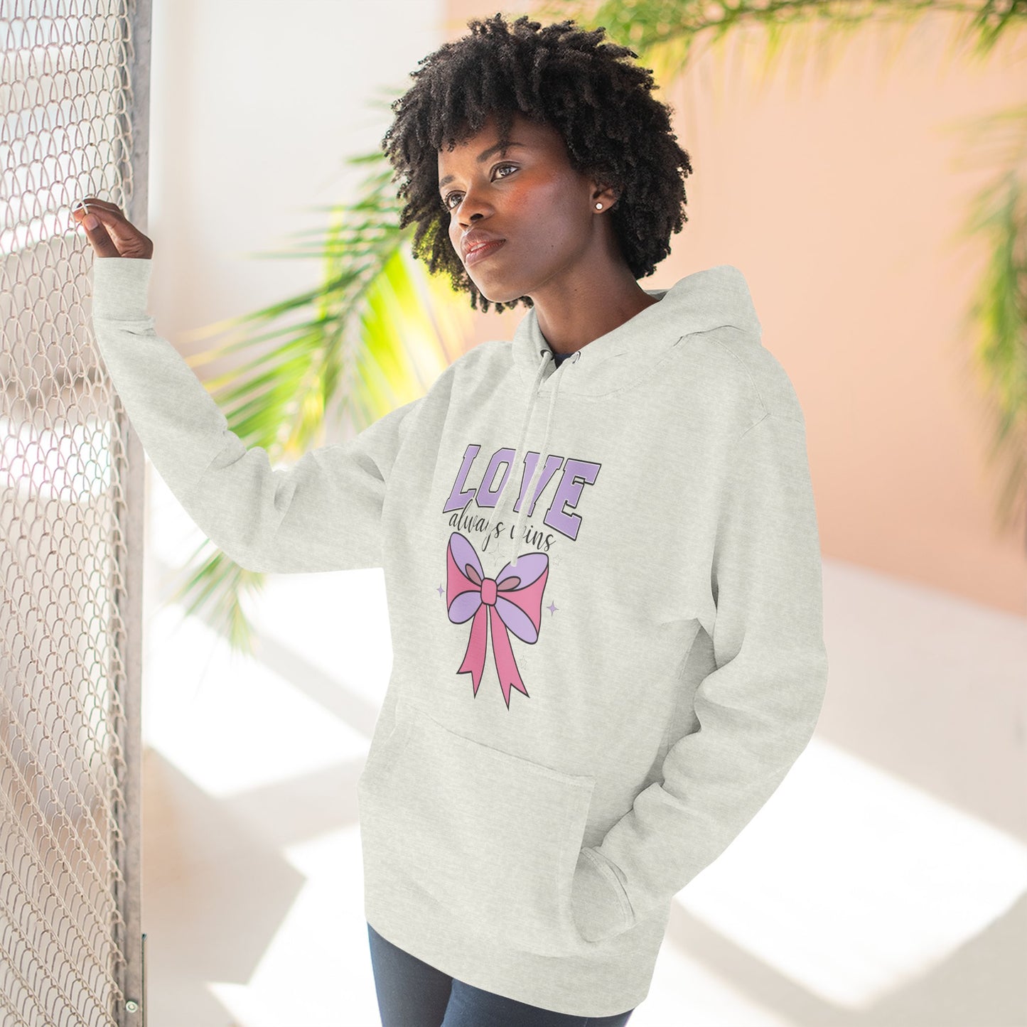 Love Always Wins Hoodie — Cute Pastel Bow Graphic Pullover