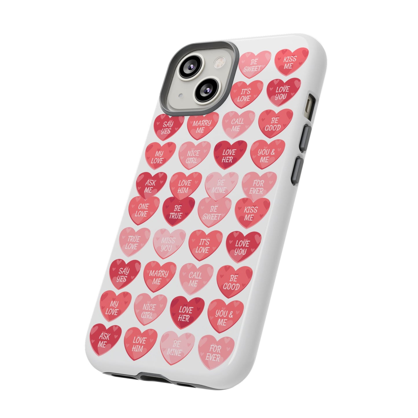 Phone Case — Pink Conversation Heart Pattern, Valentine’s Day Love Messages