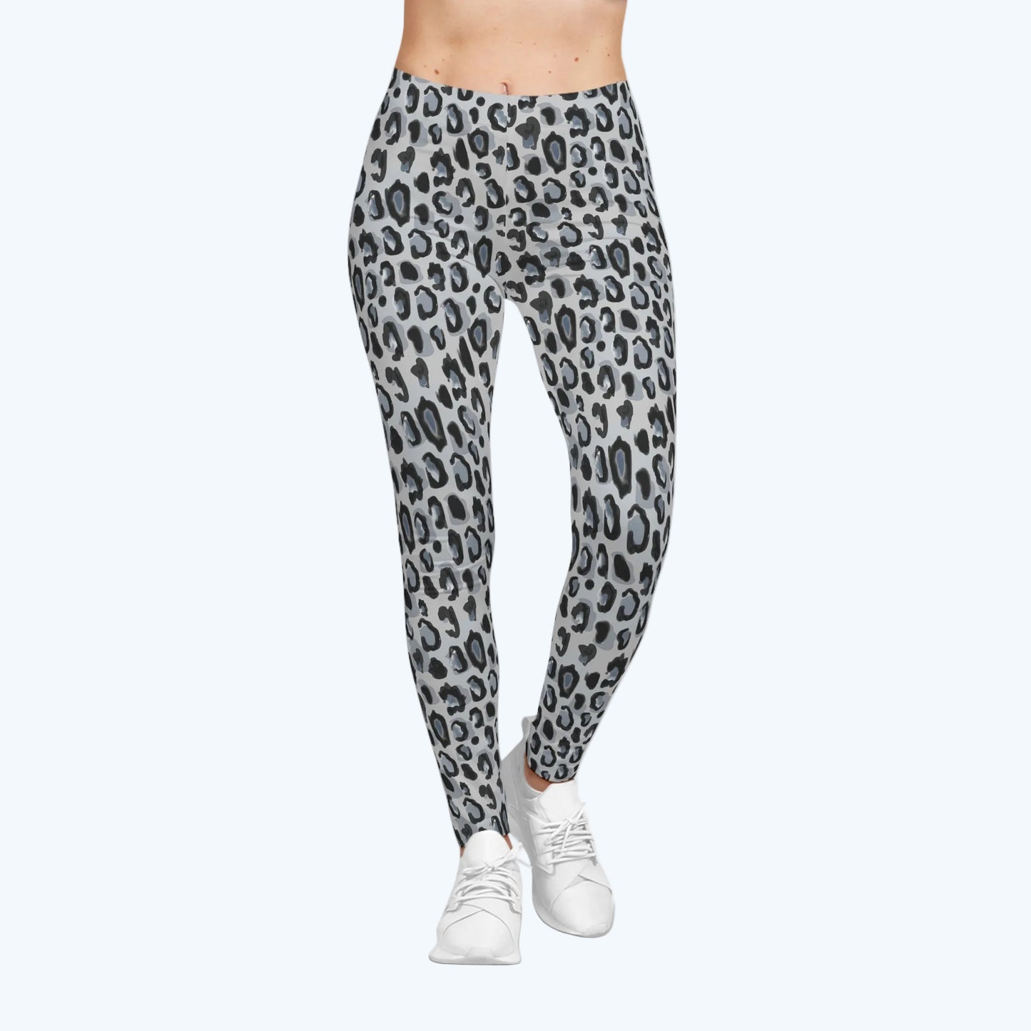 Leopard Print Women’s Leggings — Gray Animal Print Casual AOP