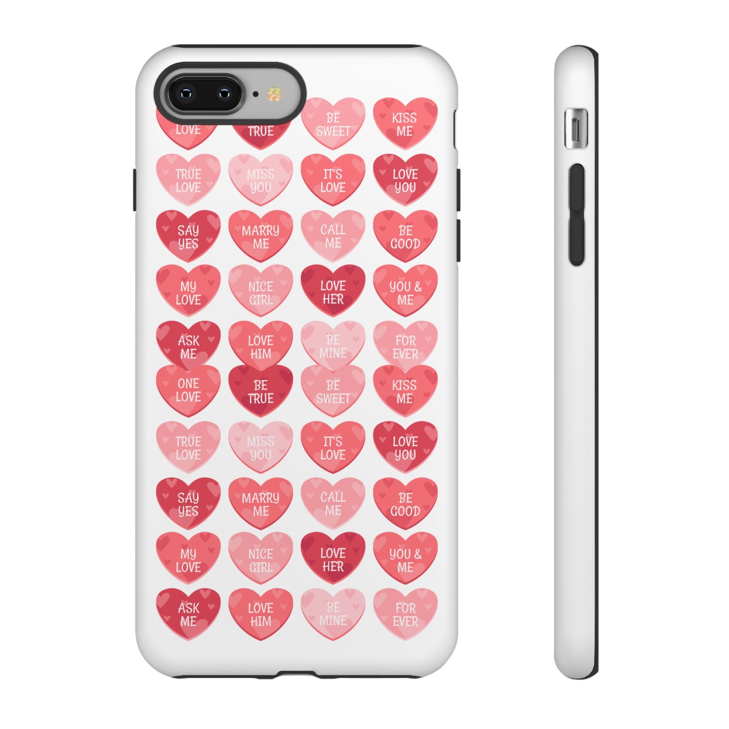 Phone Case — Pink Conversation Heart Pattern, Valentine’s Day Love Messages