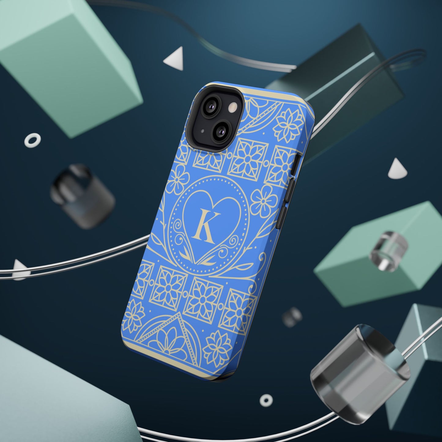 Monogram "K" Blue Floral Magnetic Phone Case — Impact-Resistant