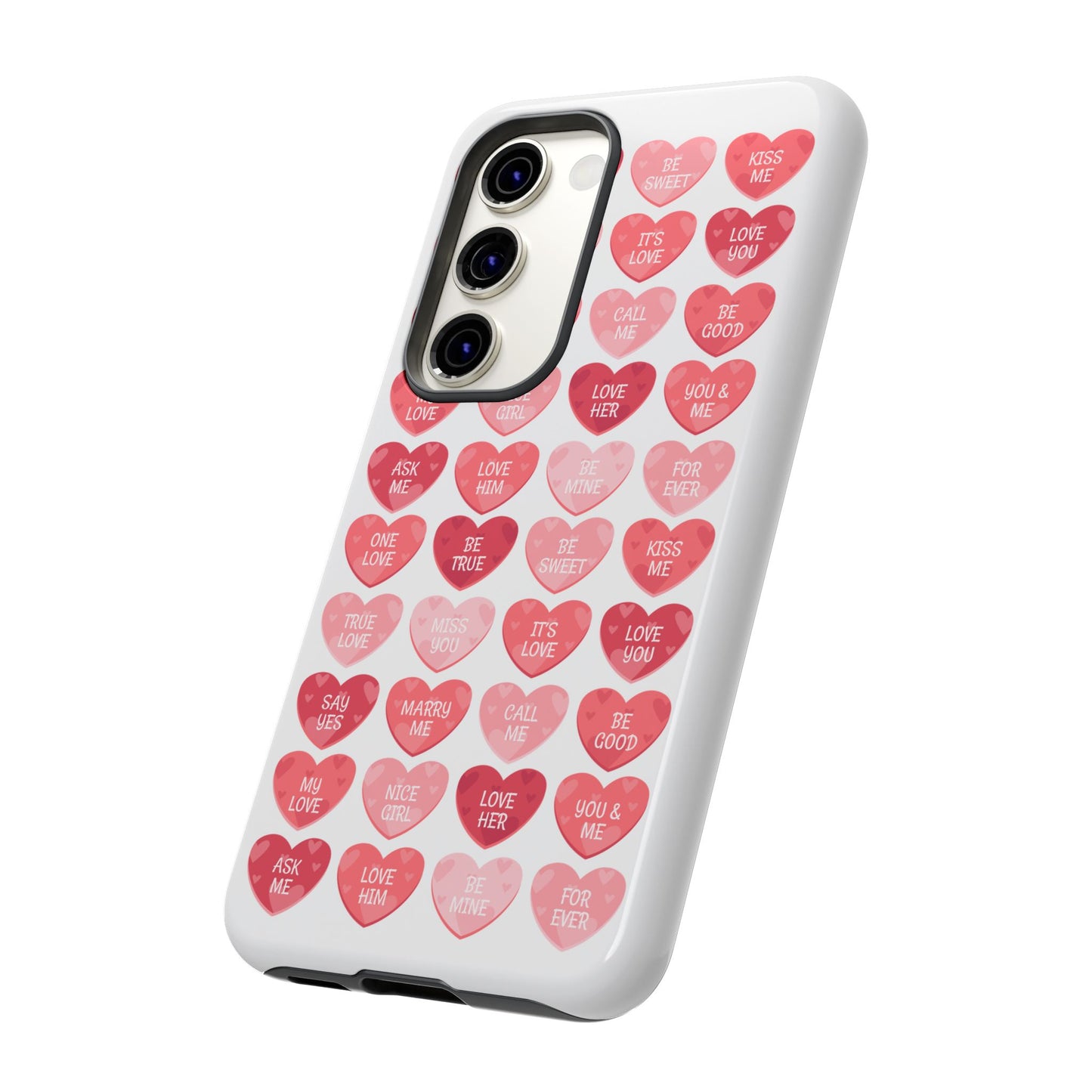 Phone Case — Pink Conversation Heart Pattern, Valentine’s Day Love Messages