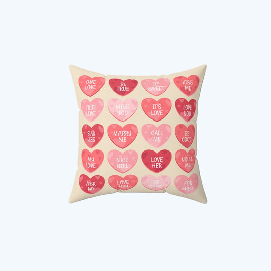 Conversation Hearts Throw Pillow - Valentine’s Day Decorative Cushion