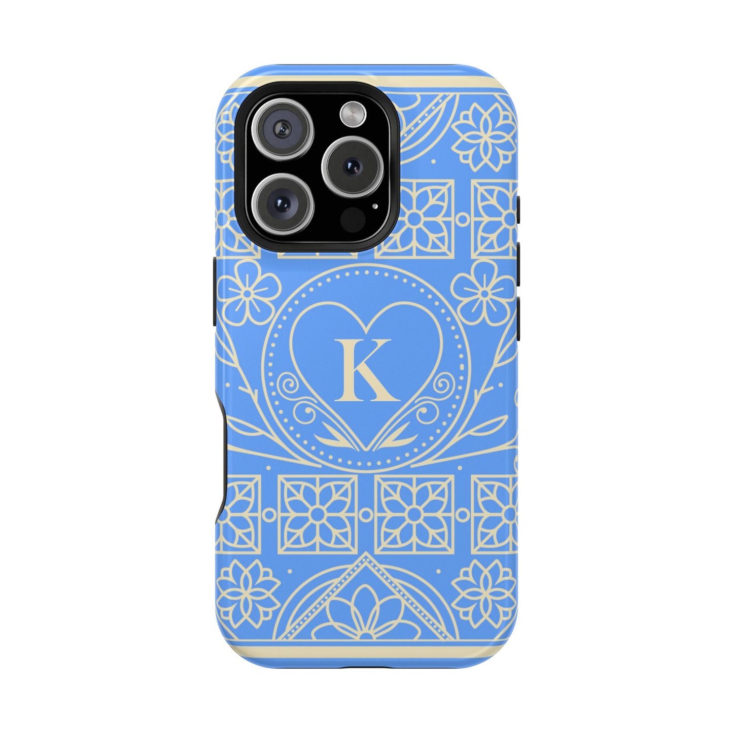 Monogram "K" Blue Floral Magnetic Phone Case — Impact-Resistant