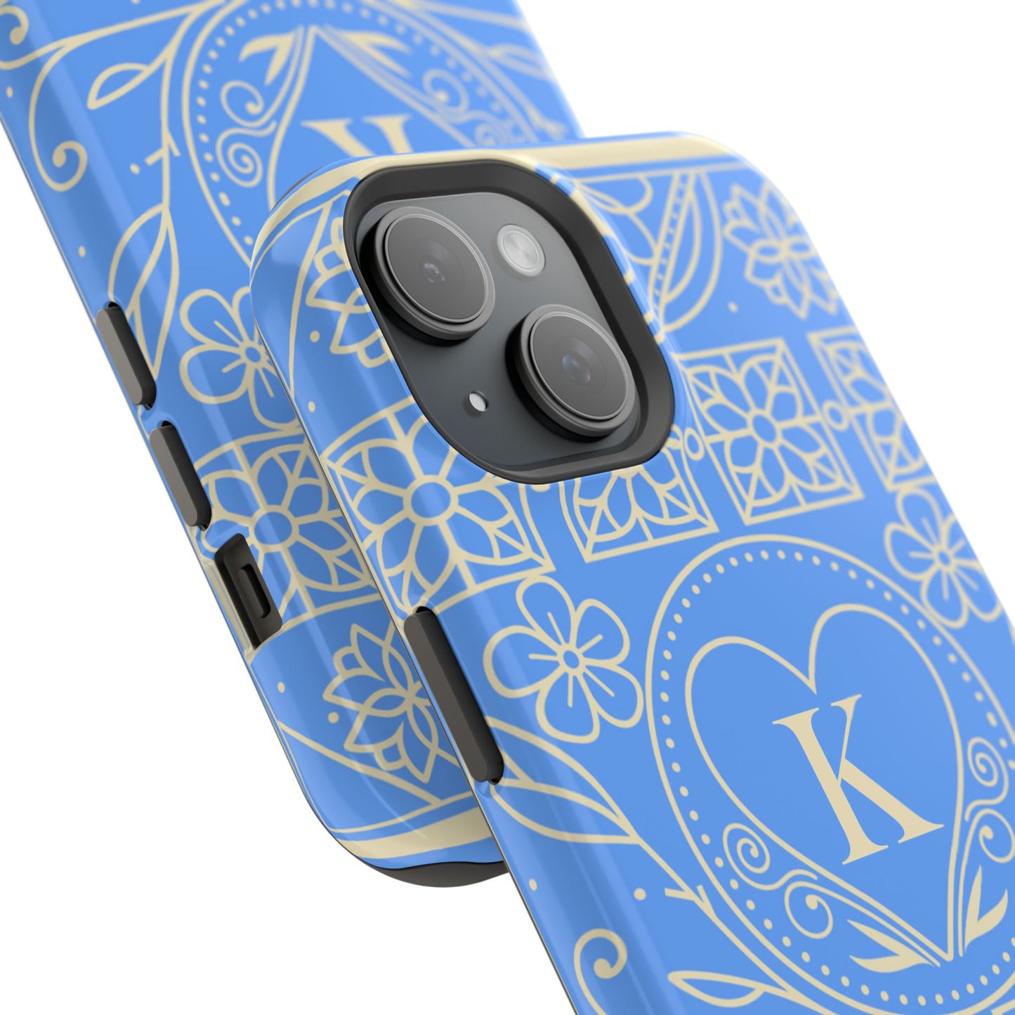 Monogram "K" Blue Floral Magnetic Phone Case — Impact-Resistant