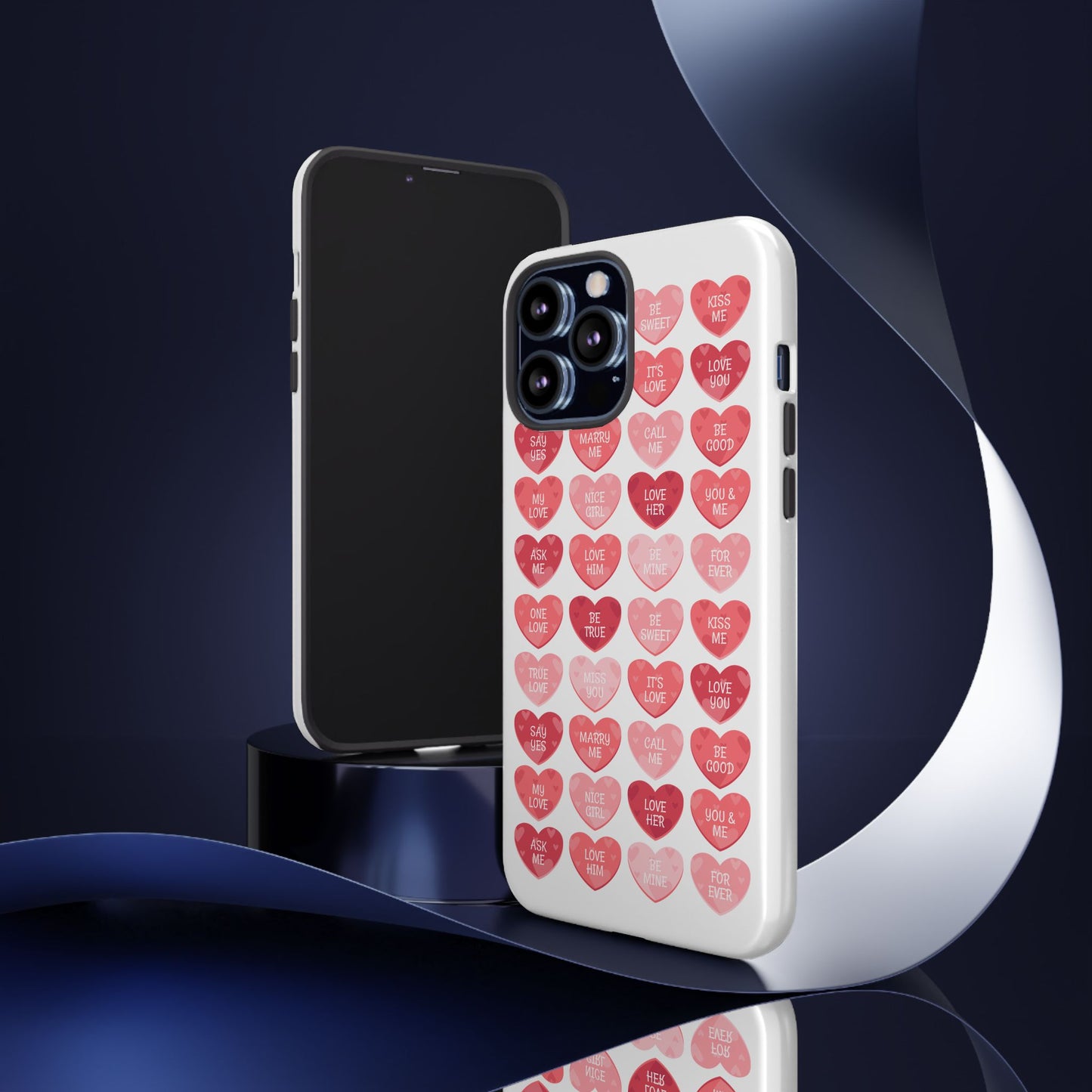 Phone Case — Pink Conversation Heart Pattern, Valentine’s Day Love Messages
