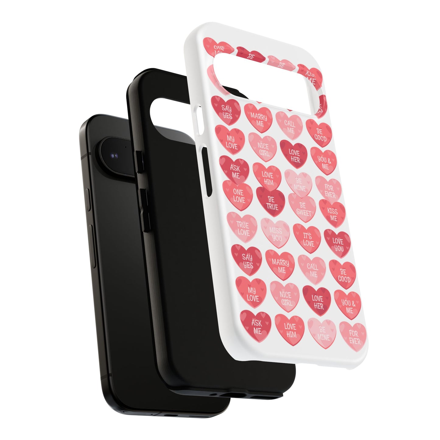 Phone Case — Pink Conversation Heart Pattern, Valentine’s Day Love Messages