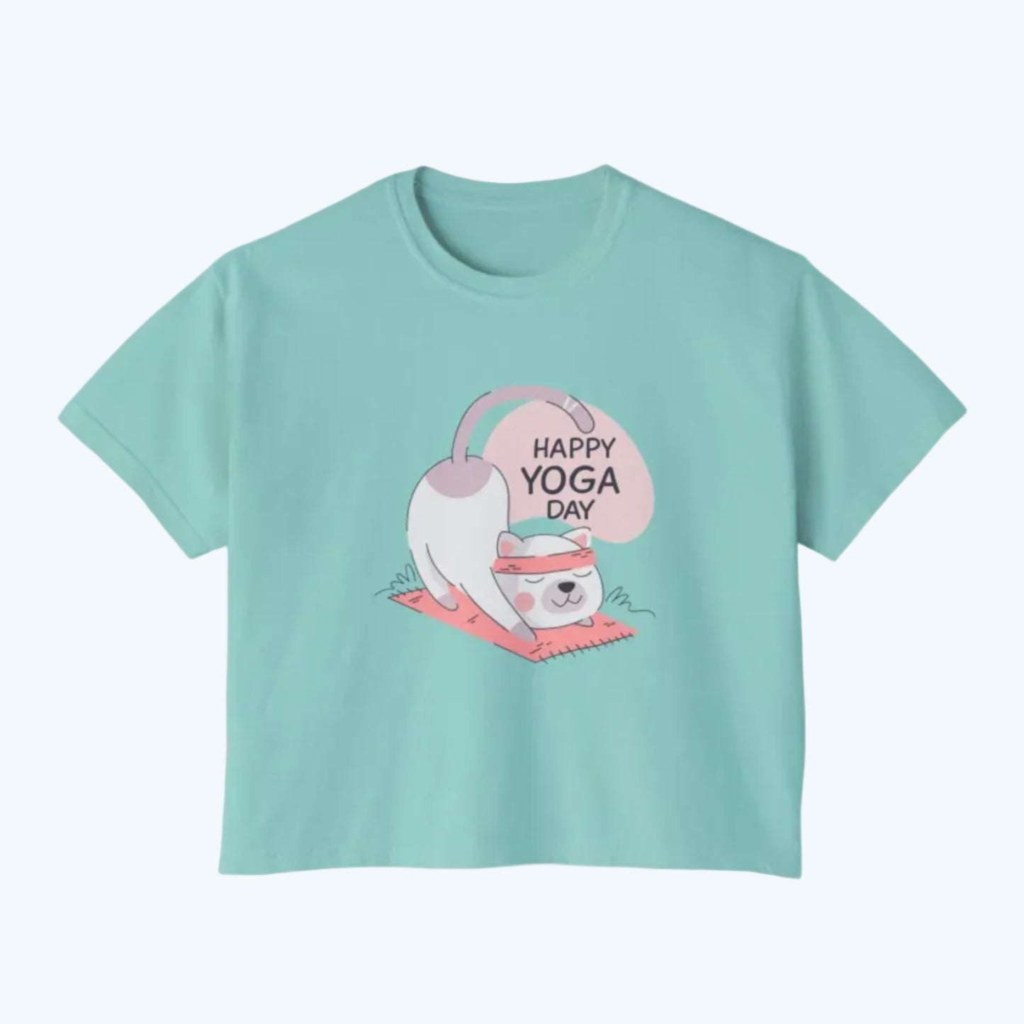 Women's Tee — Cute "Happy Yoga Day" Cat Pose Graphic