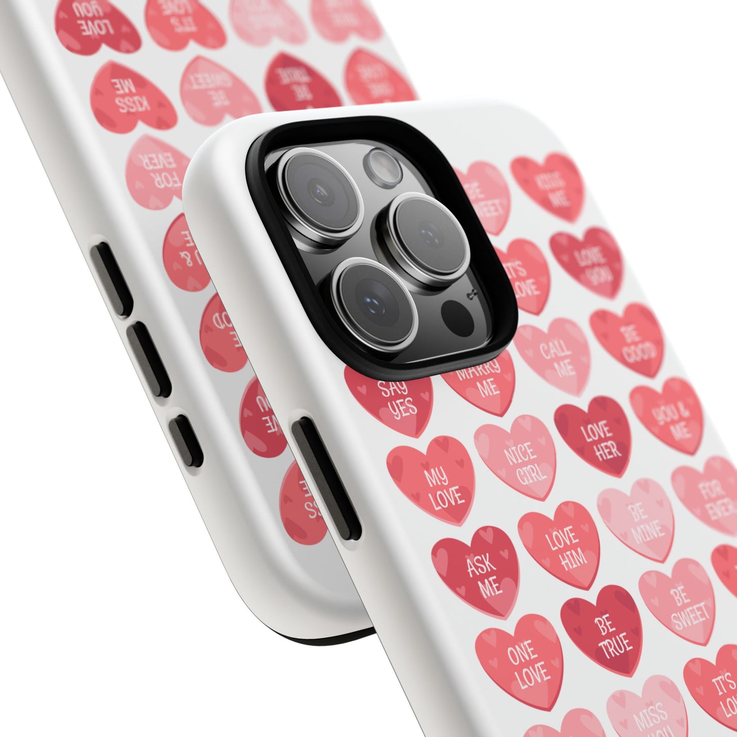 Phone Case — Pink Conversation Heart Pattern, Valentine’s Day Love Messages