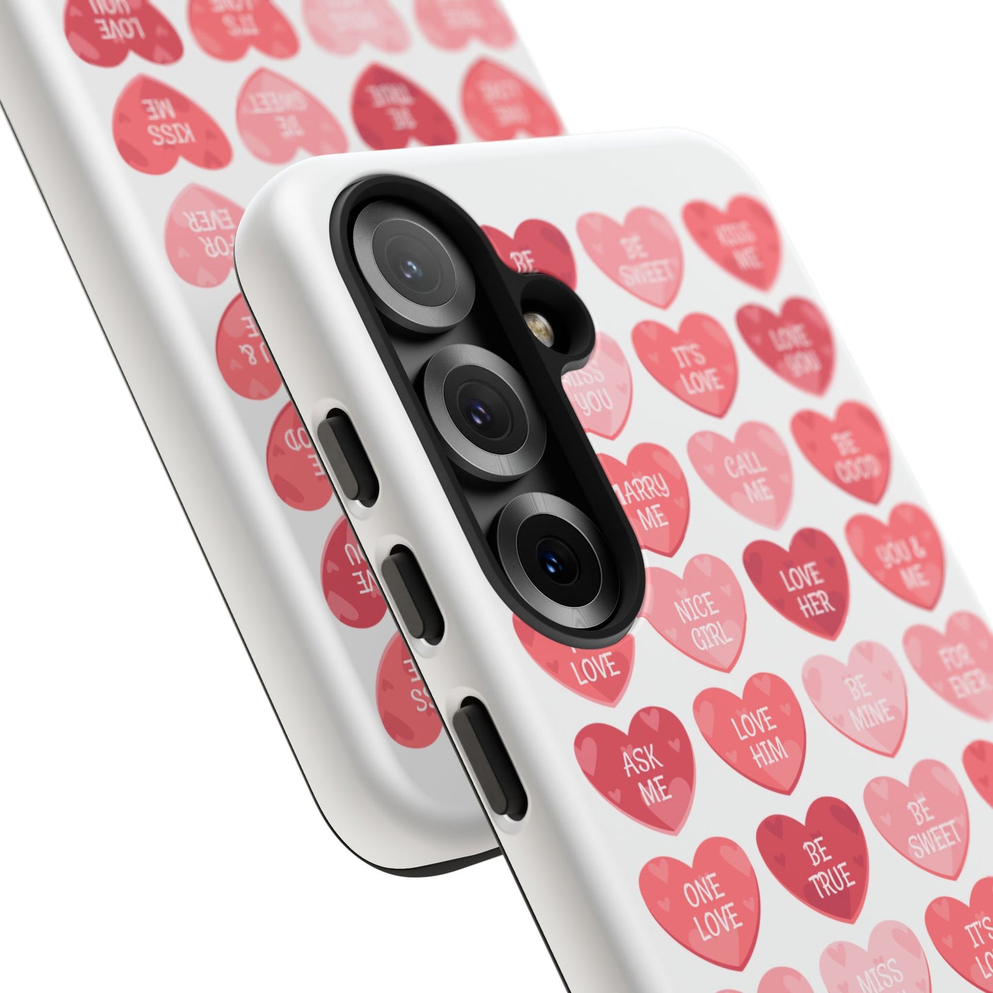 Phone Case — Pink Conversation Heart Pattern, Valentine’s Day Love Messages