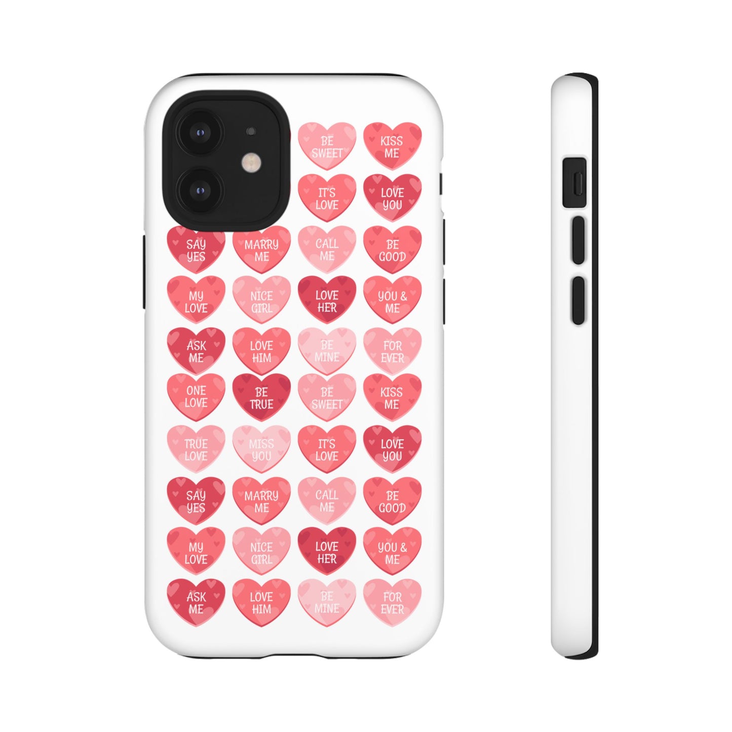 Phone Case — Pink Conversation Heart Pattern, Valentine’s Day Love Messages