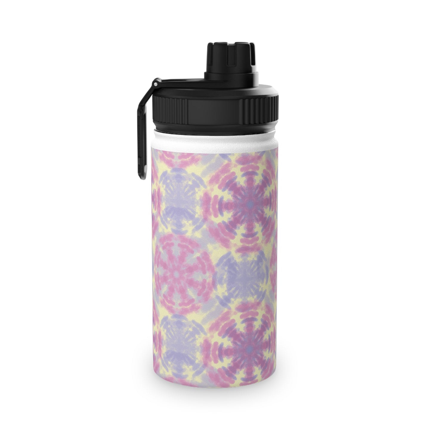 Tie-Dye Pastel Stainless Steel Water Bottle — Sports Lid, Pink & Lavender Kaleidoscope