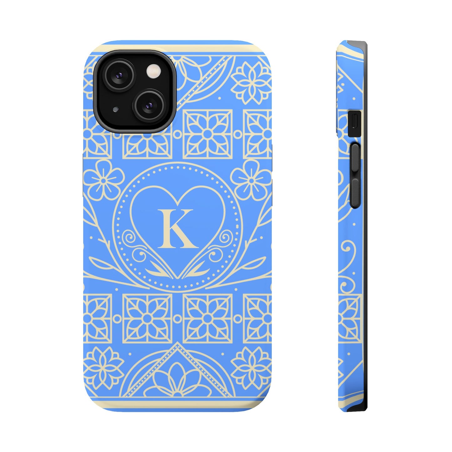 Monogram "K" Blue Floral Magnetic Phone Case — Impact-Resistant