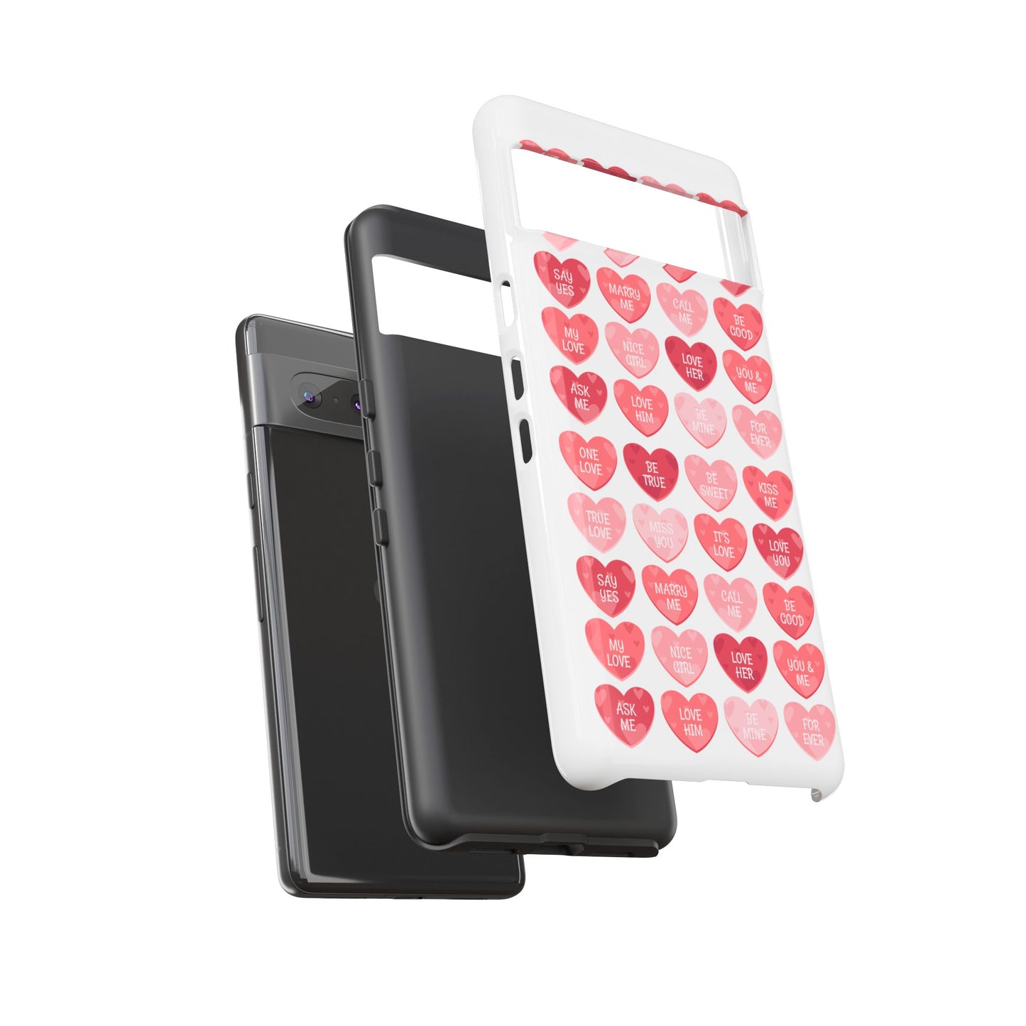 Phone Case — Pink Conversation Heart Pattern, Valentine’s Day Love Messages