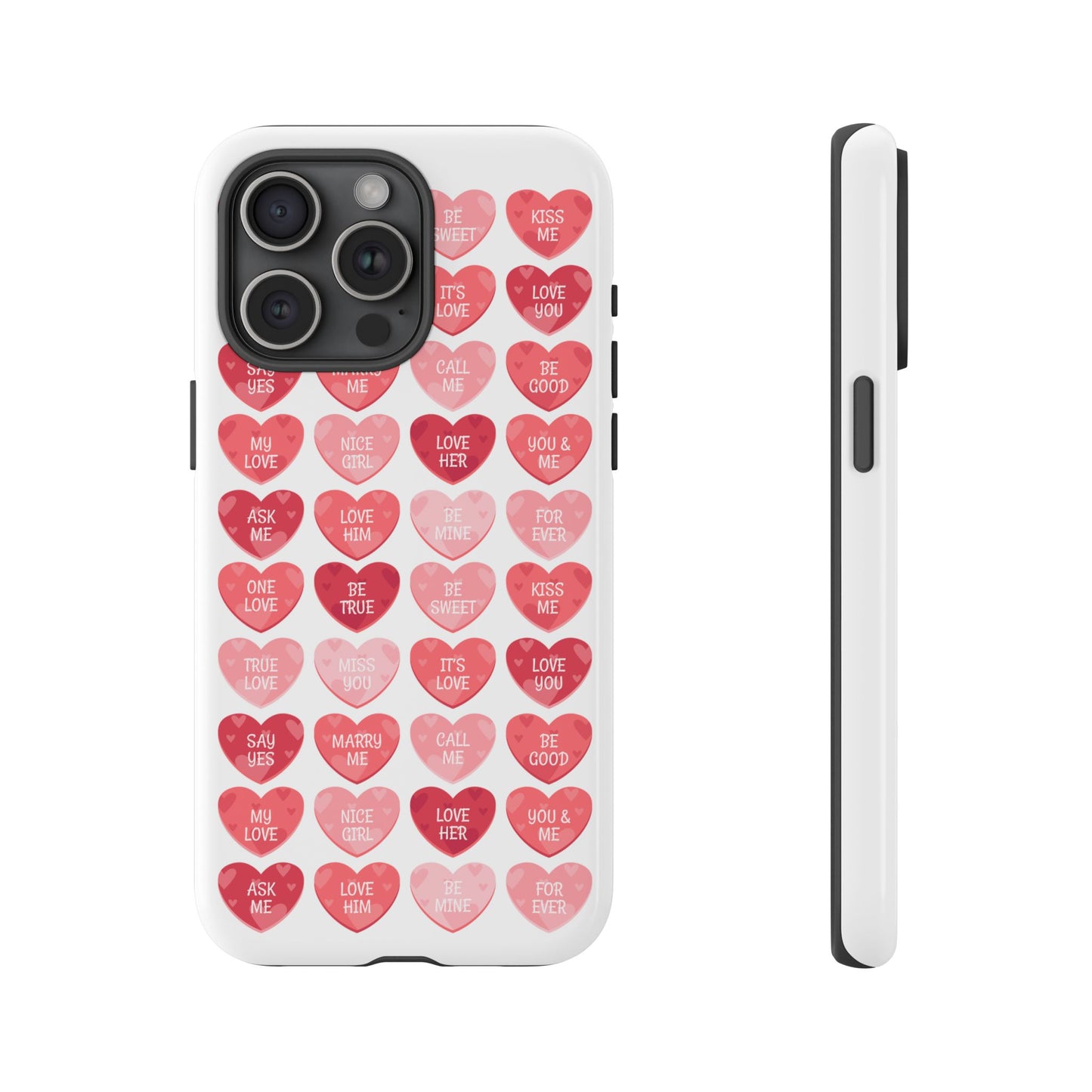 Phone Case — Pink Conversation Heart Pattern, Valentine’s Day Love Messages