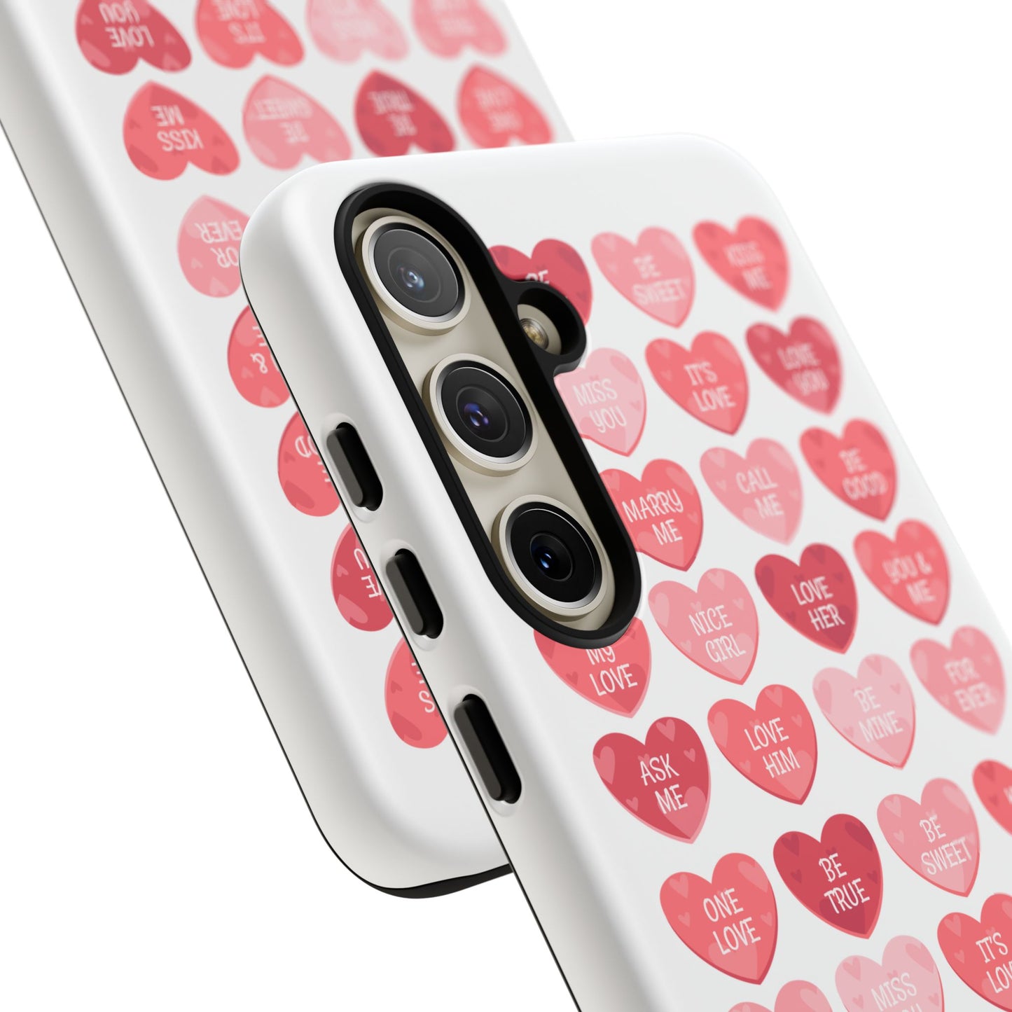 Phone Case — Pink Conversation Heart Pattern, Valentine’s Day Love Messages
