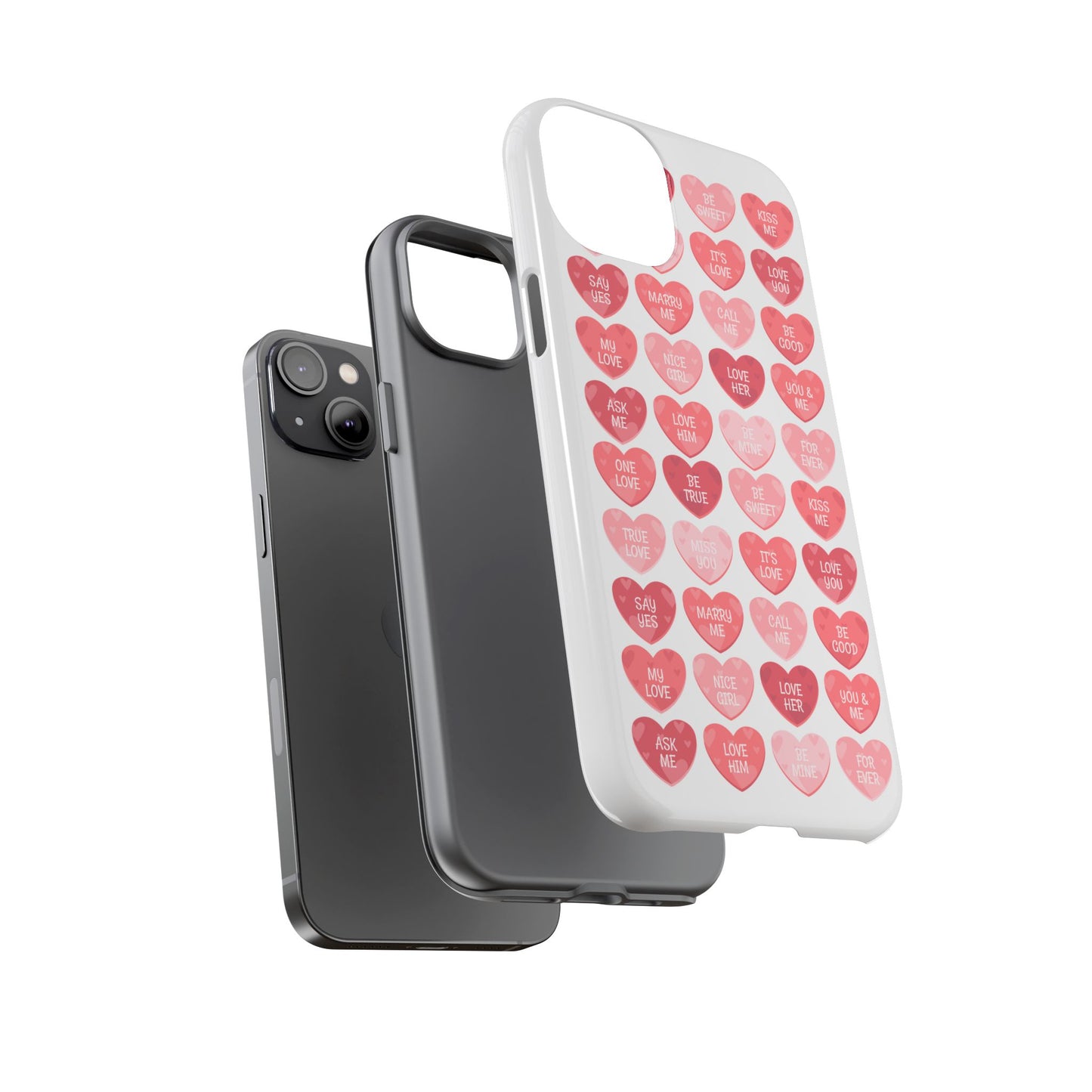 Phone Case — Pink Conversation Heart Pattern, Valentine’s Day Love Messages