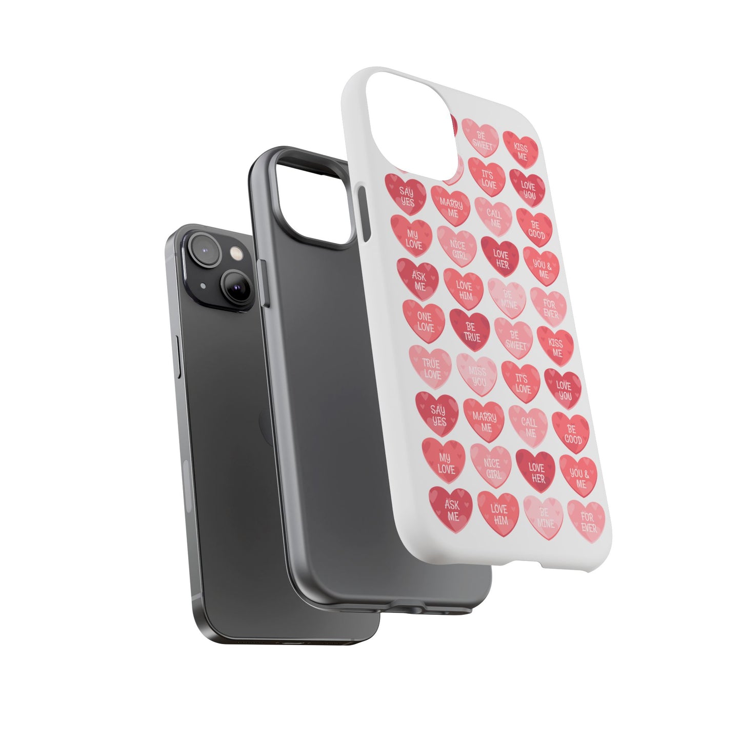 Phone Case — Pink Conversation Heart Pattern, Valentine’s Day Love Messages