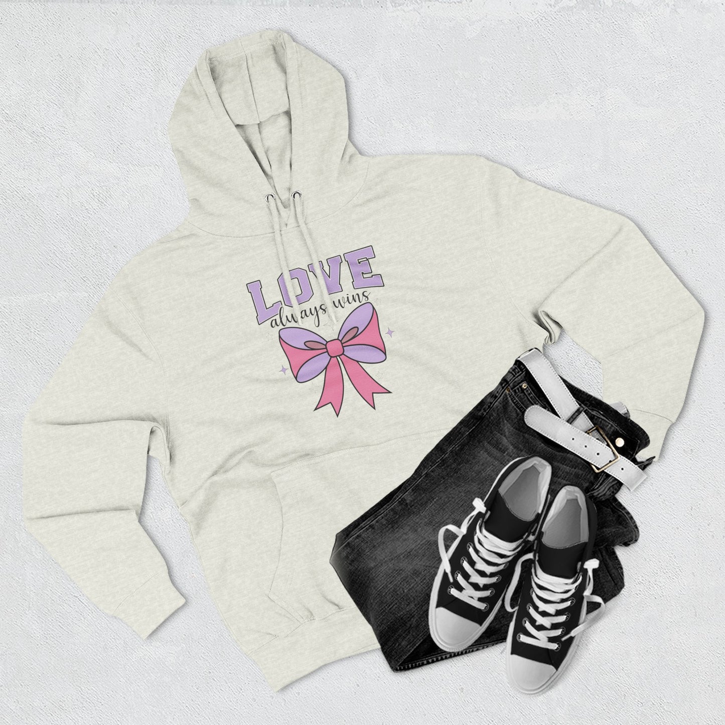 Love Always Wins Hoodie — Cute Pastel Bow Graphic Pullover