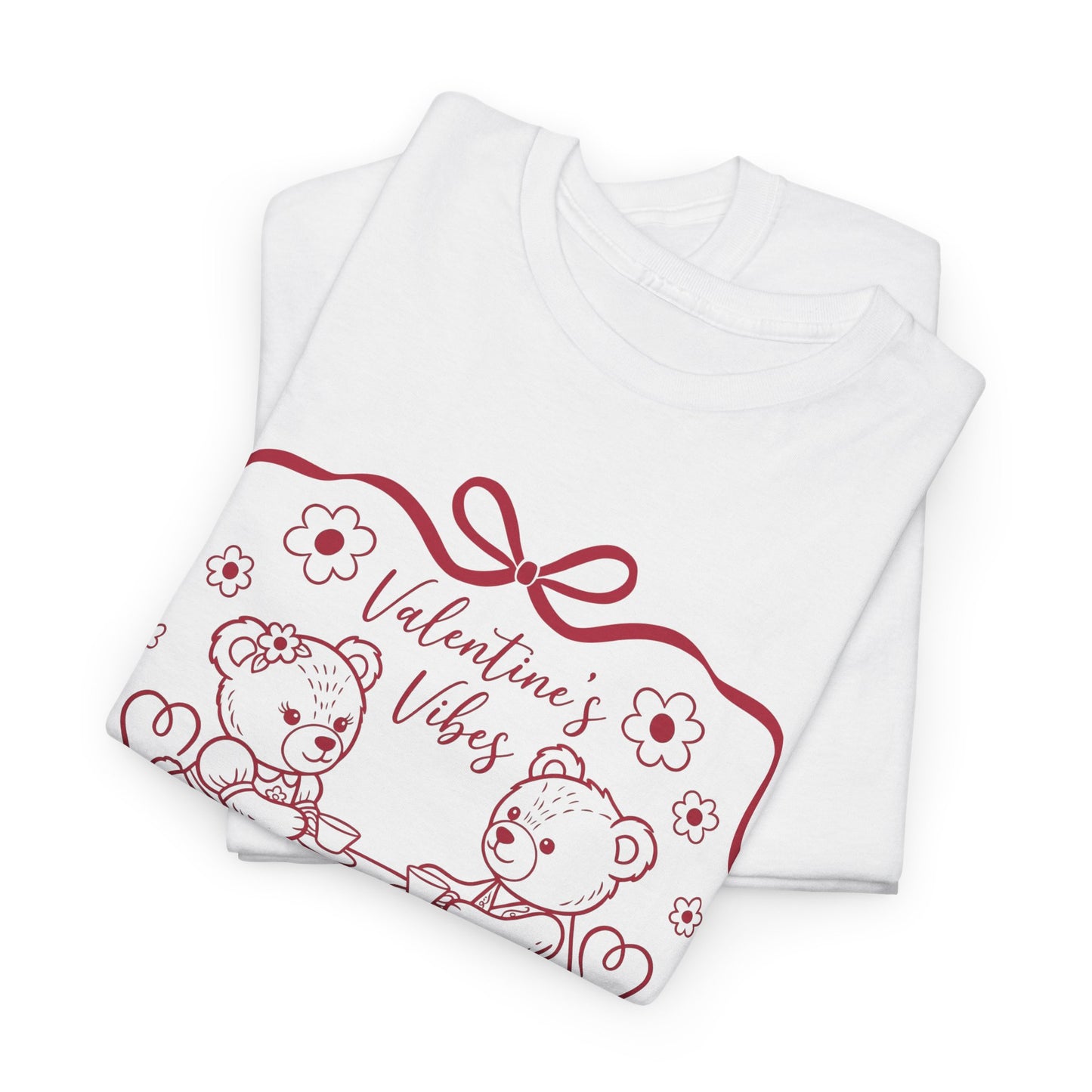 Valentine's Day Bear Couples Tee – 'Valentine's Vibes' Cute Heart Design