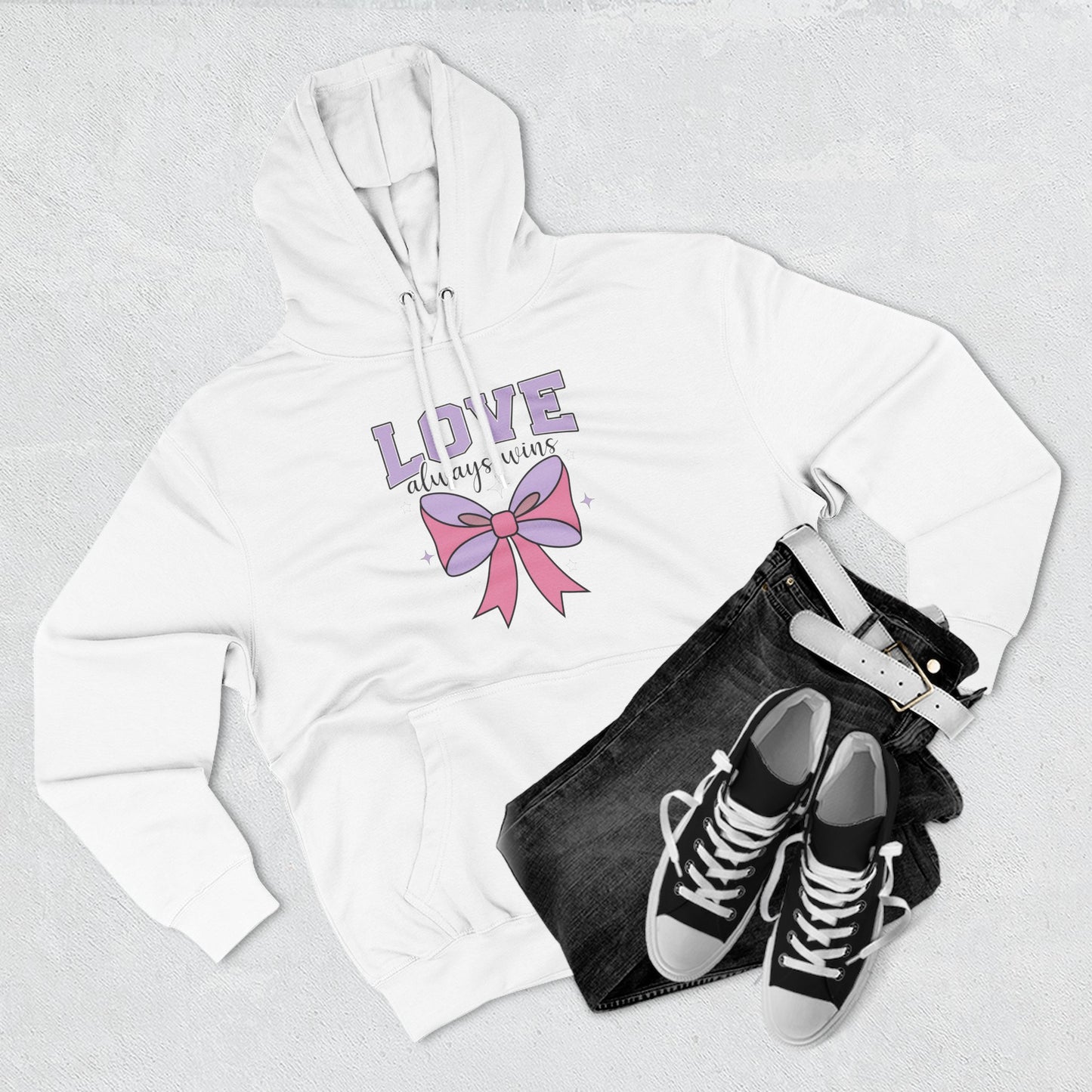 Love Always Wins Hoodie — Cute Pastel Bow Graphic Pullover